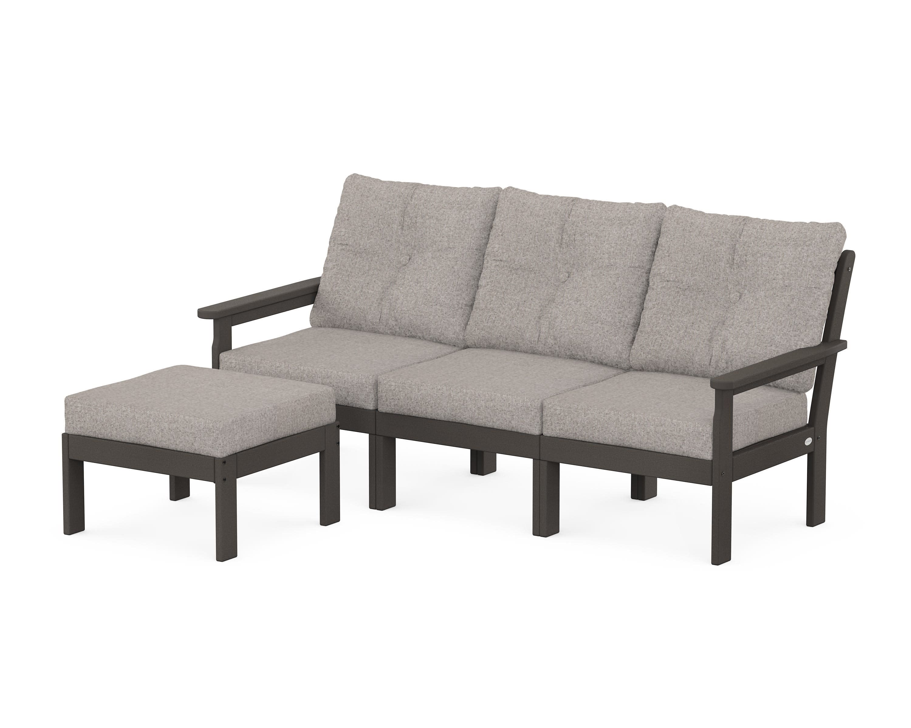 Vineyard 4-Piece Sectional with Ottoman in Vintage Coffee / Weathered Tweed