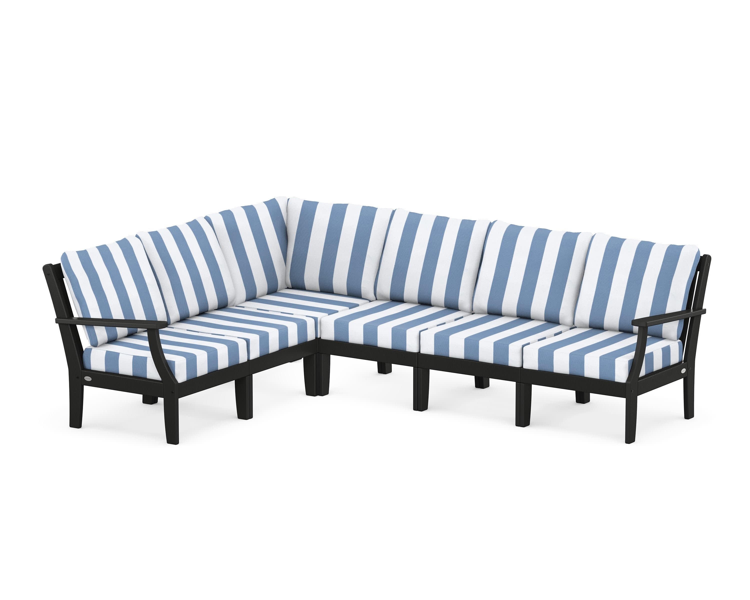 Braxton Modular 6-Piece Deep Seating Set in Black / Cabana Stripe Sky Blue
