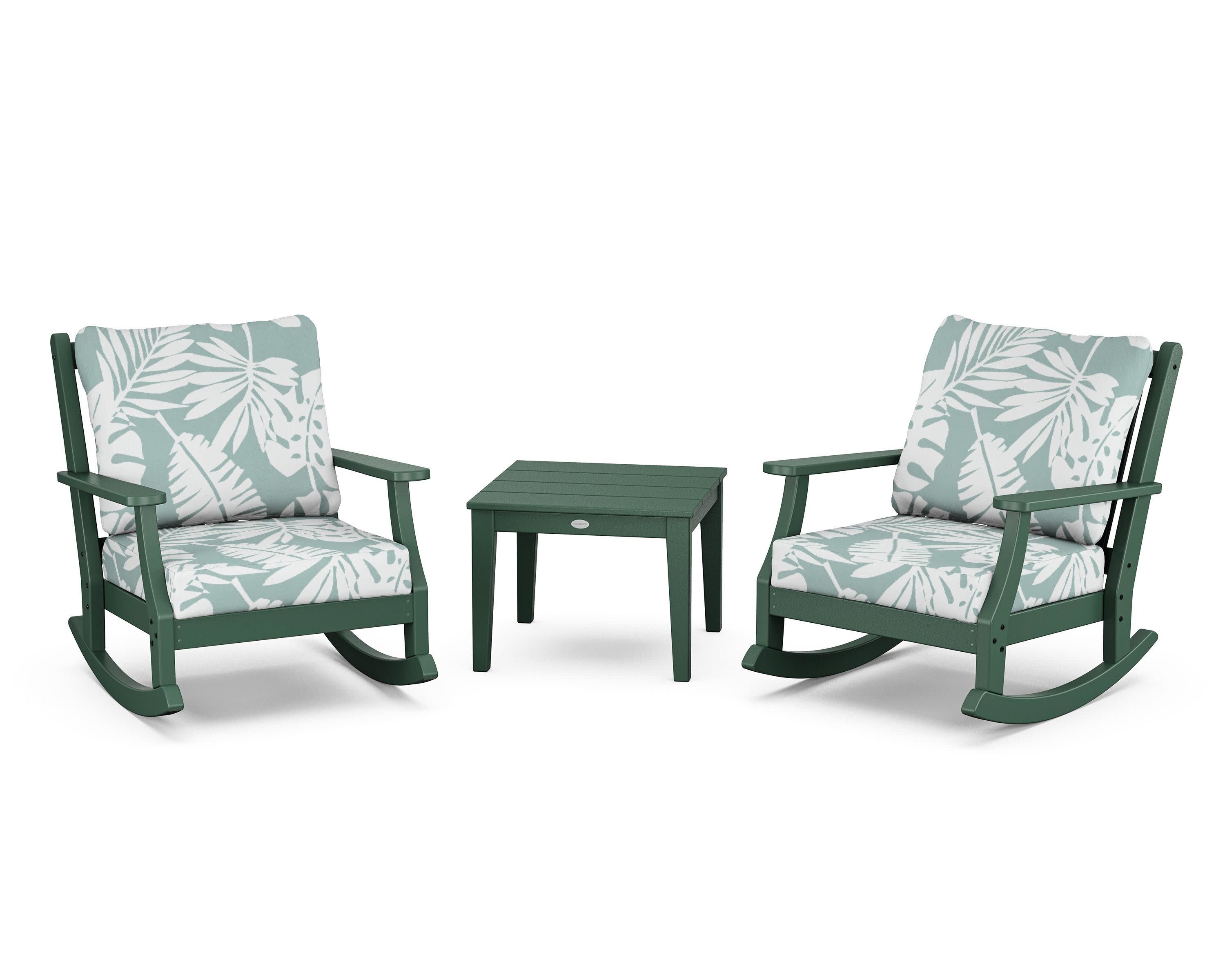 Wovendale 3-Piece Deep Seating Rocker Set in Green / Leaf Glacier Spa