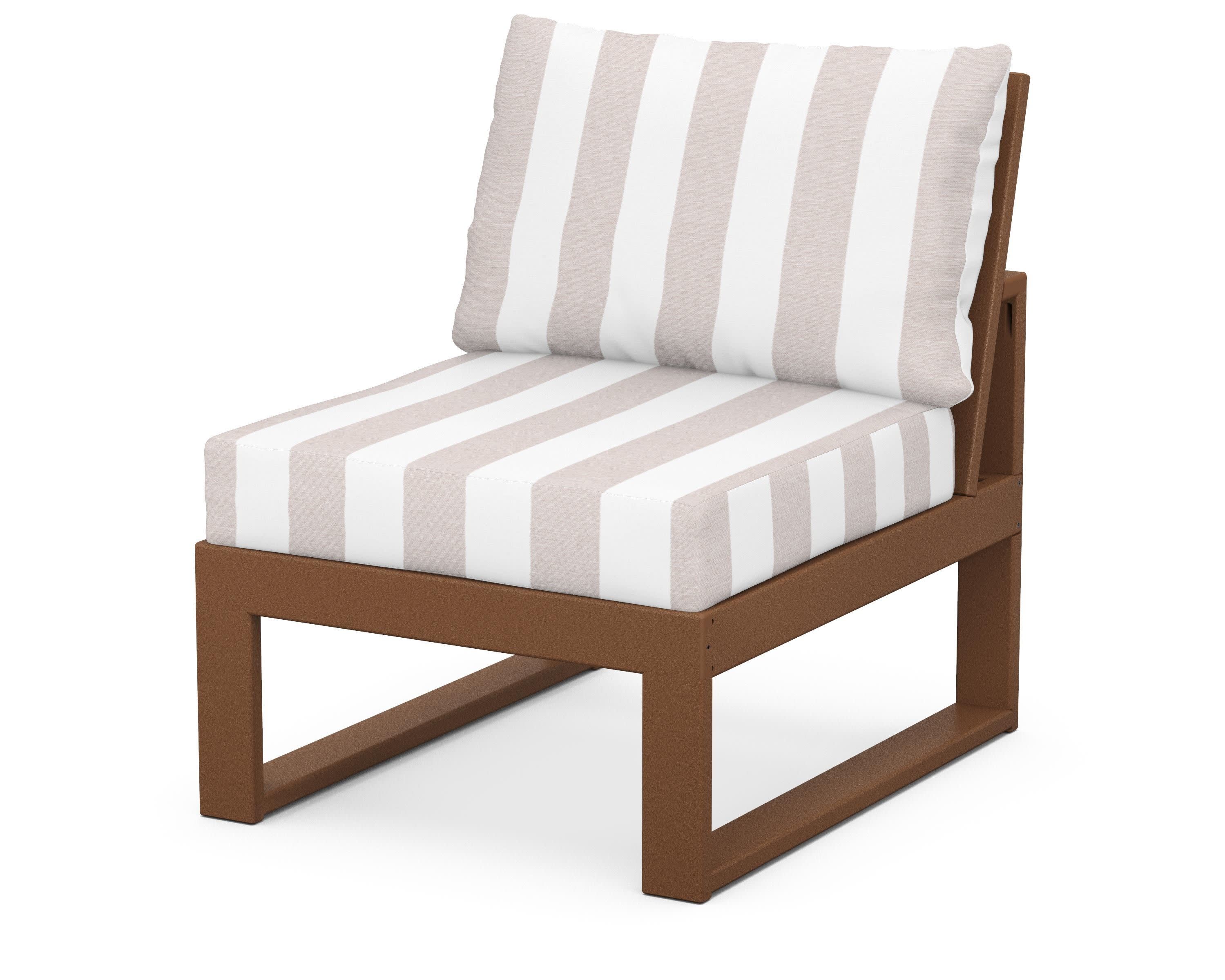 Modular Armless Chair in Teak / Cabana Stripe Dune Burlap