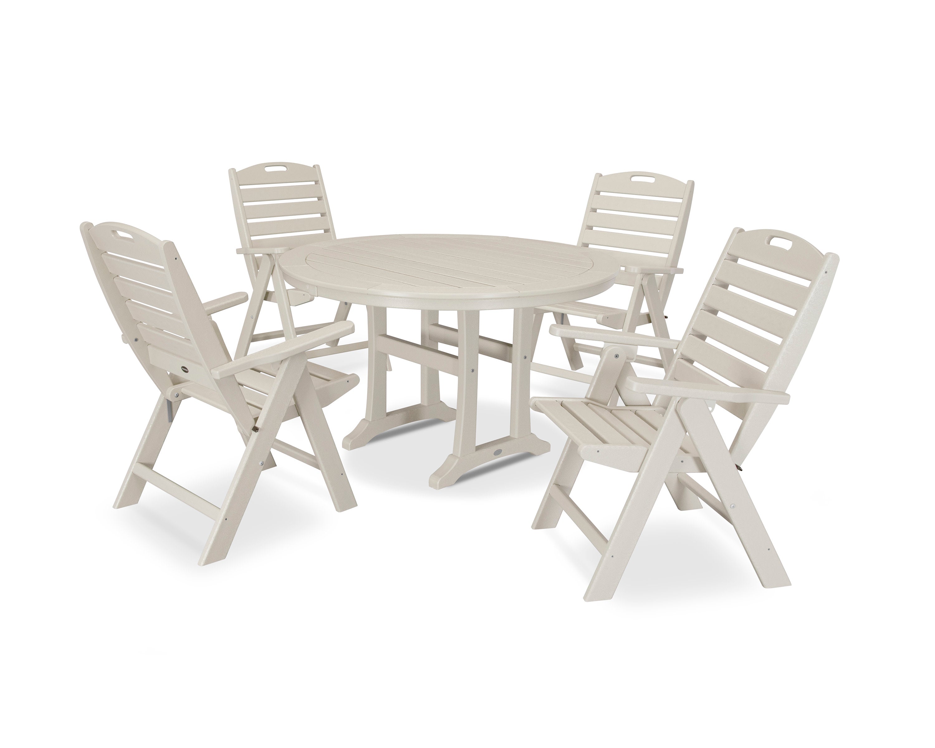 Nautical Highback Chair 5-Piece Round Dining Set with Trestle Legs in Sand