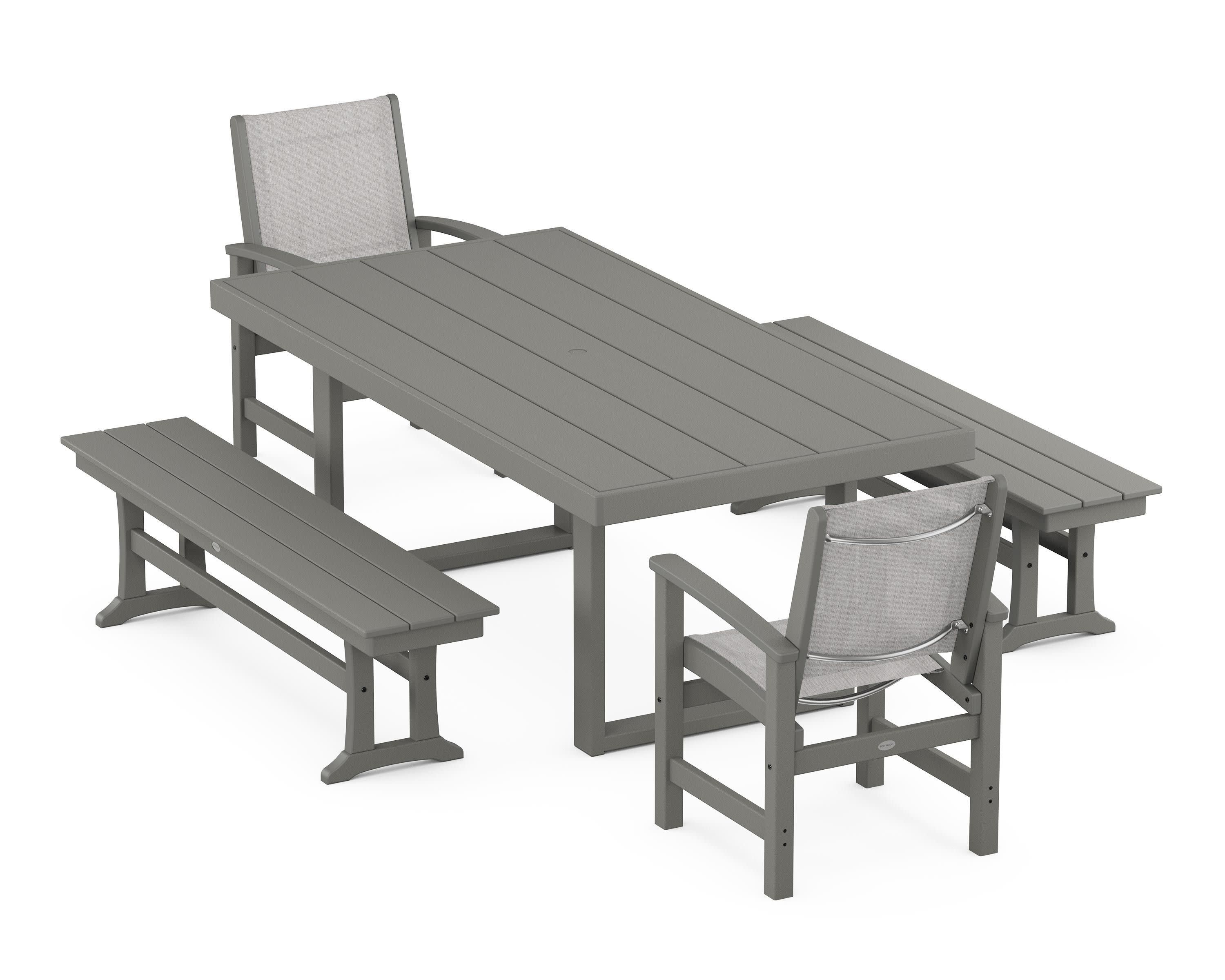 Coastal 5-Piece Dining Set with Trestle Legs in Slate Grey / Parchment Sling