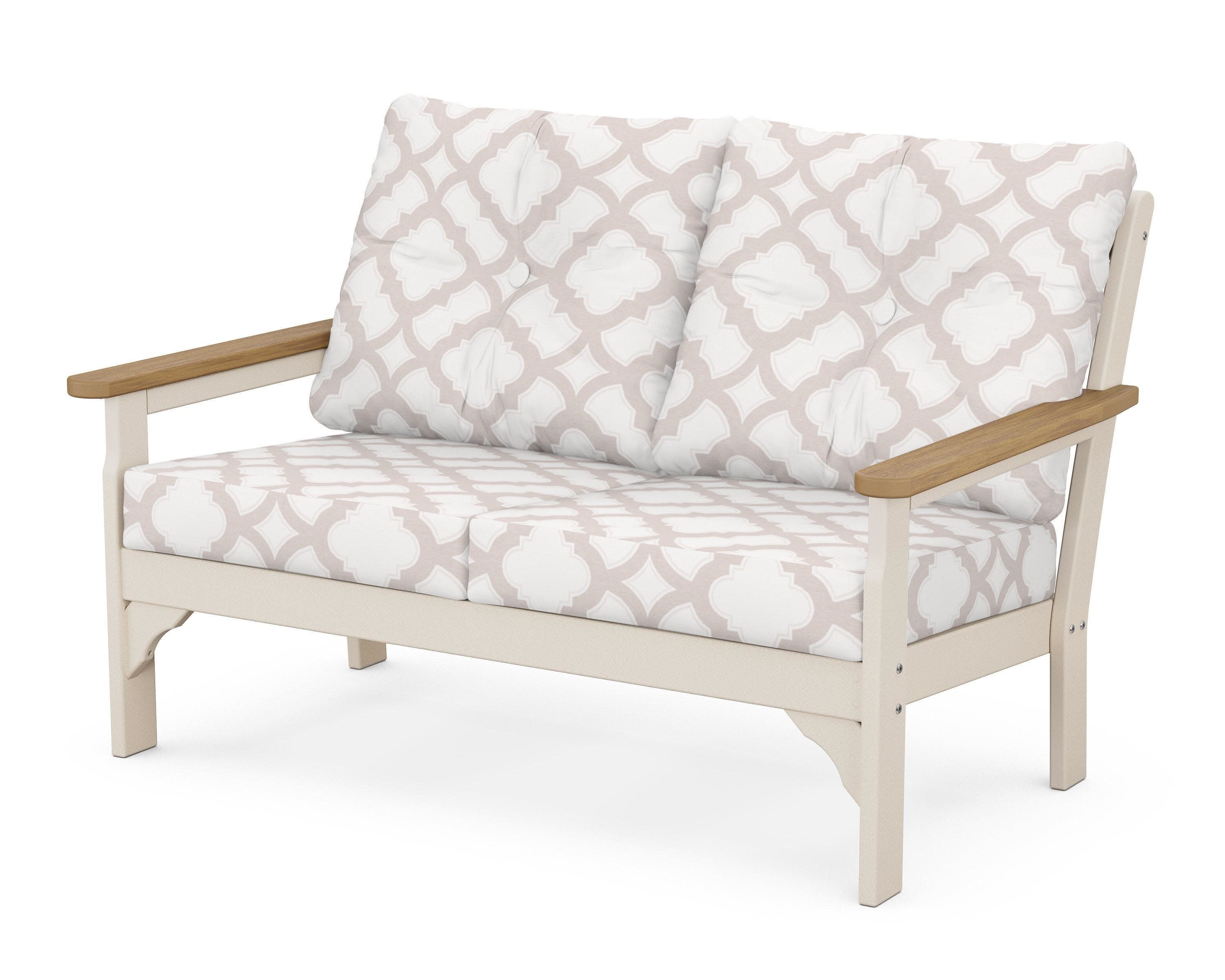 Vineyard Deep Seating Loveseat in Sand / Natural / Trellis Dune Burlap