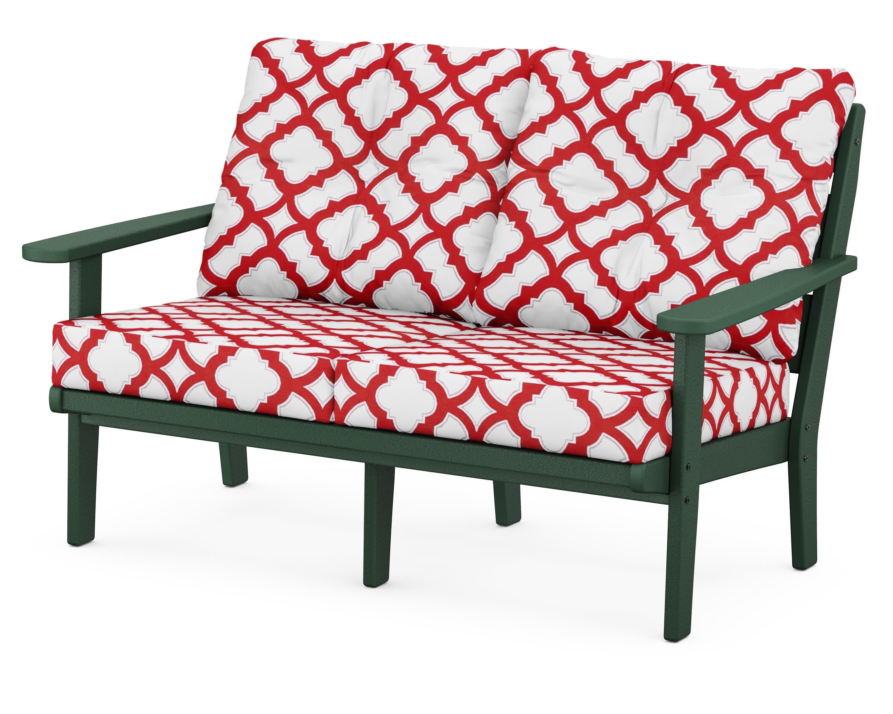 Lakeside Deep Seating Loveseat in Green / Trellis Crimson