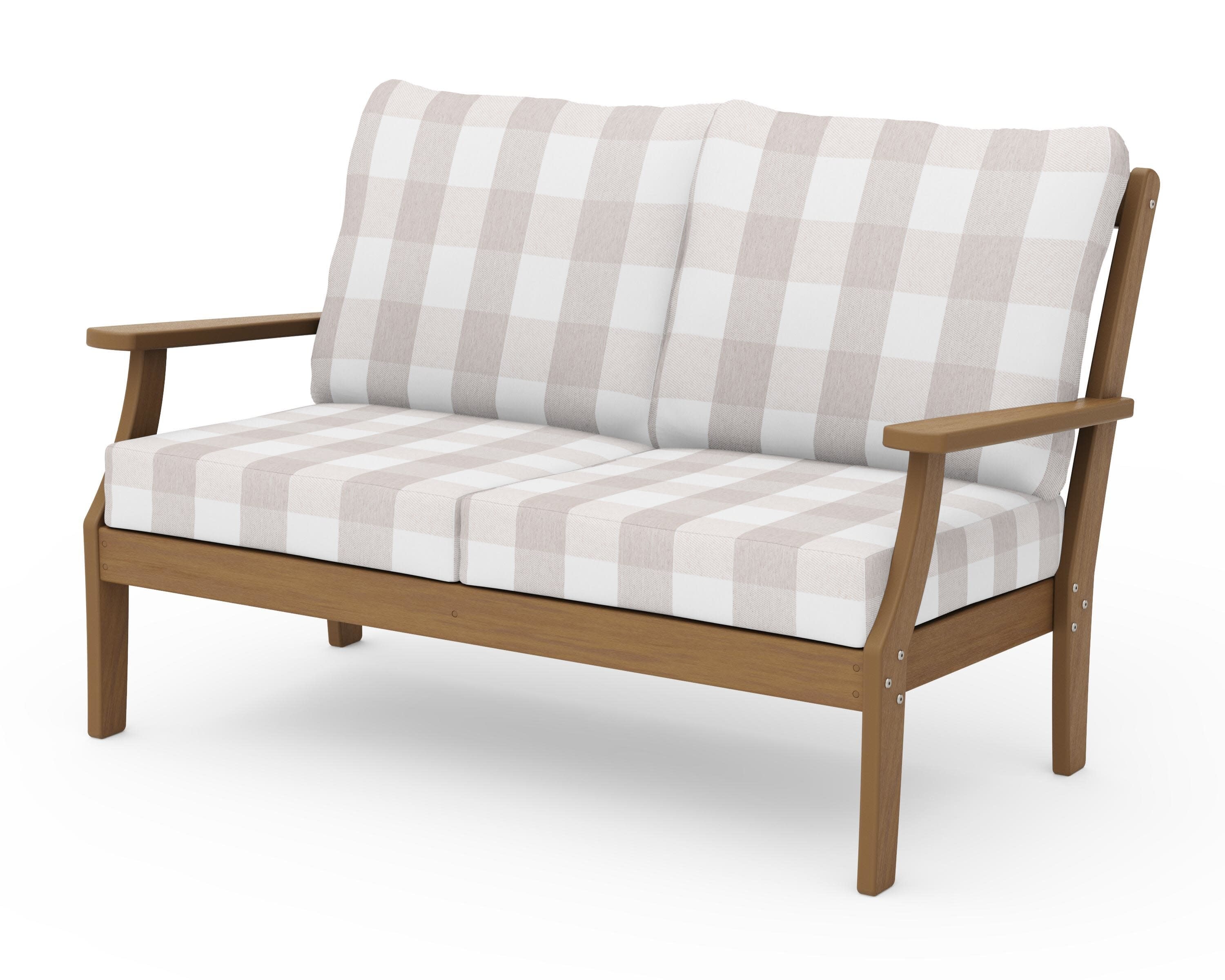Braxton Deep Seating Loveseat in Natural / Buffalo Plaid Dune Burlap
