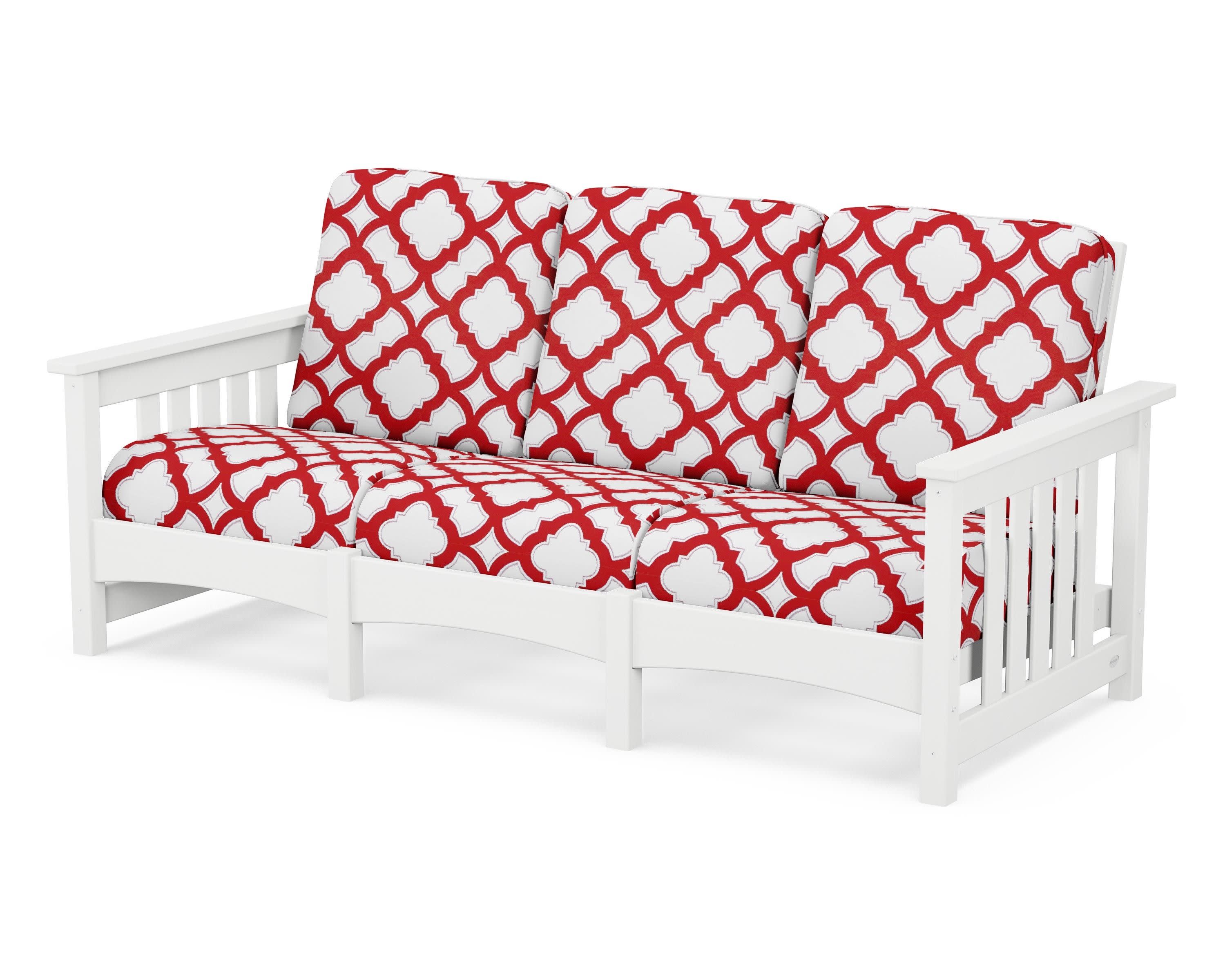 Club Mission Sofa in White / Trellis Crimson