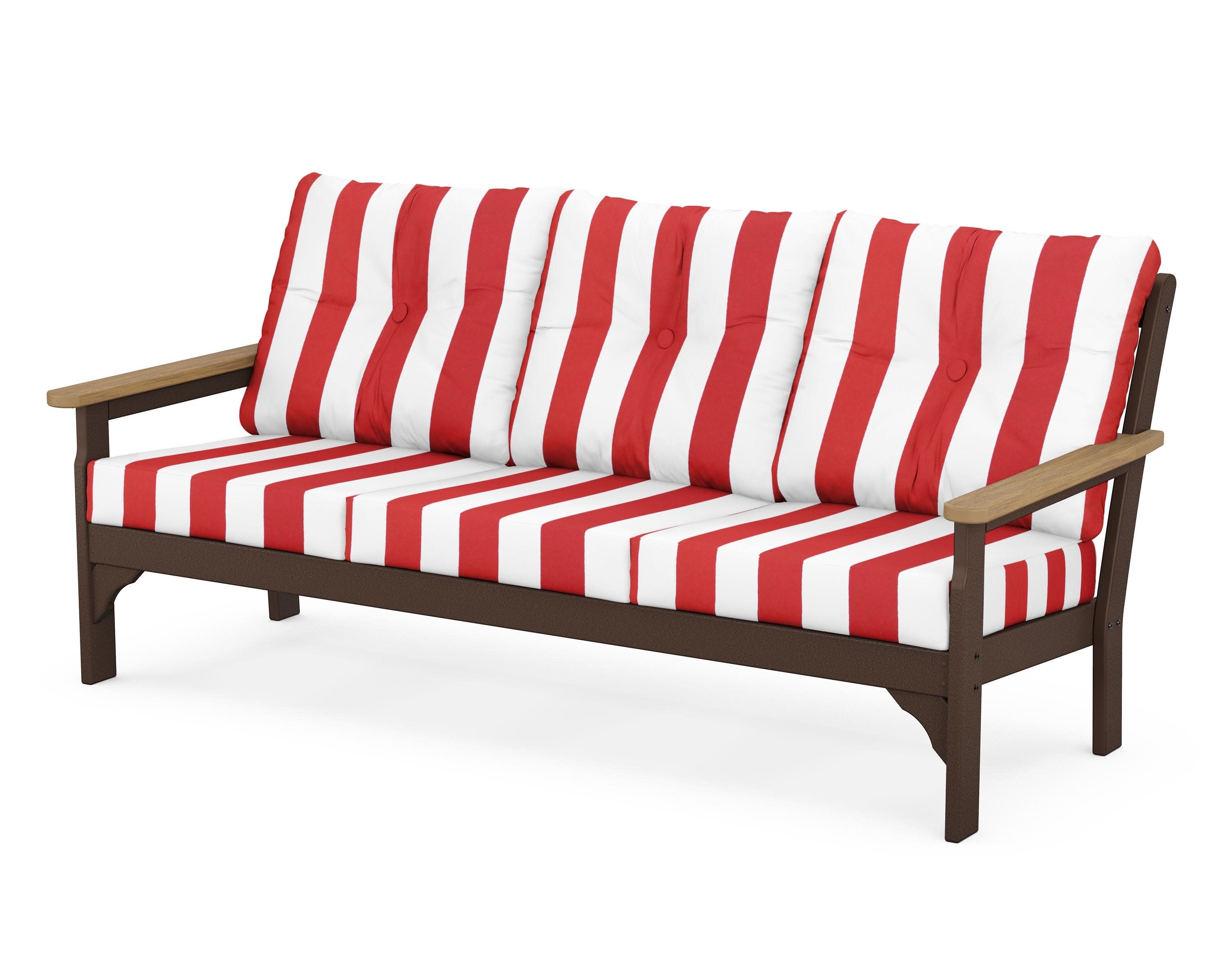 Vineyard Deep Seating Sofa in Mahogany / Natural / Cabana Stripe Crimson