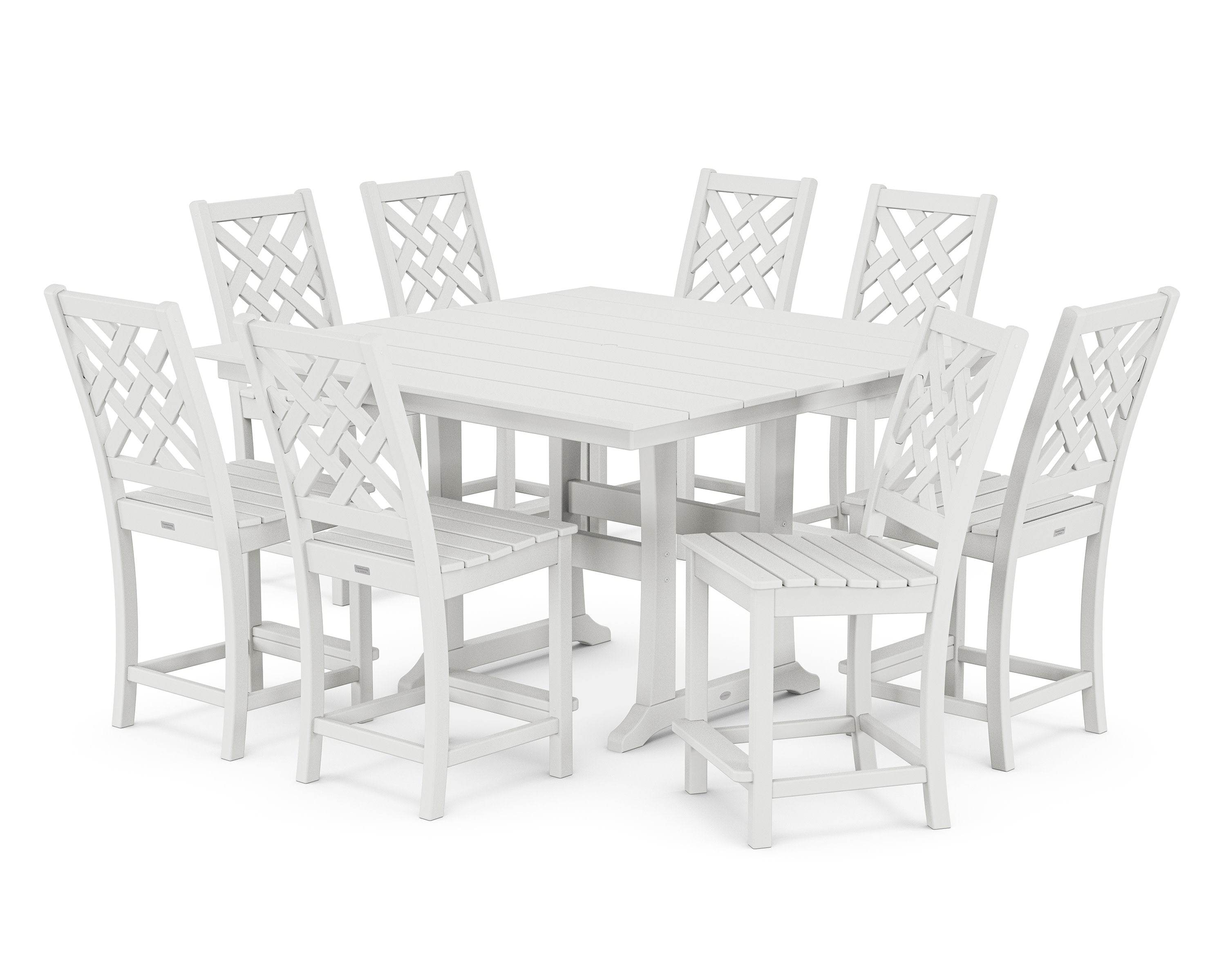 Wovendale Side Chair 9-Piece Square Farmhouse Counter Set with Trestle Legs in White