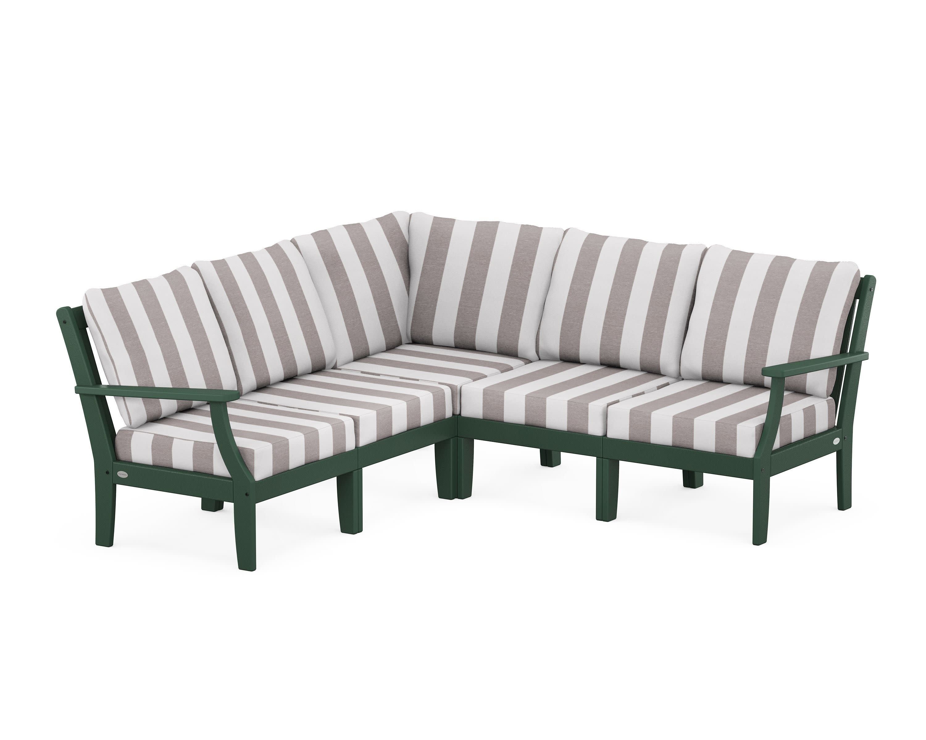 Braxton Modular 5-Piece Deep Seating Set in Green / Cabana Stripe Grey Mist