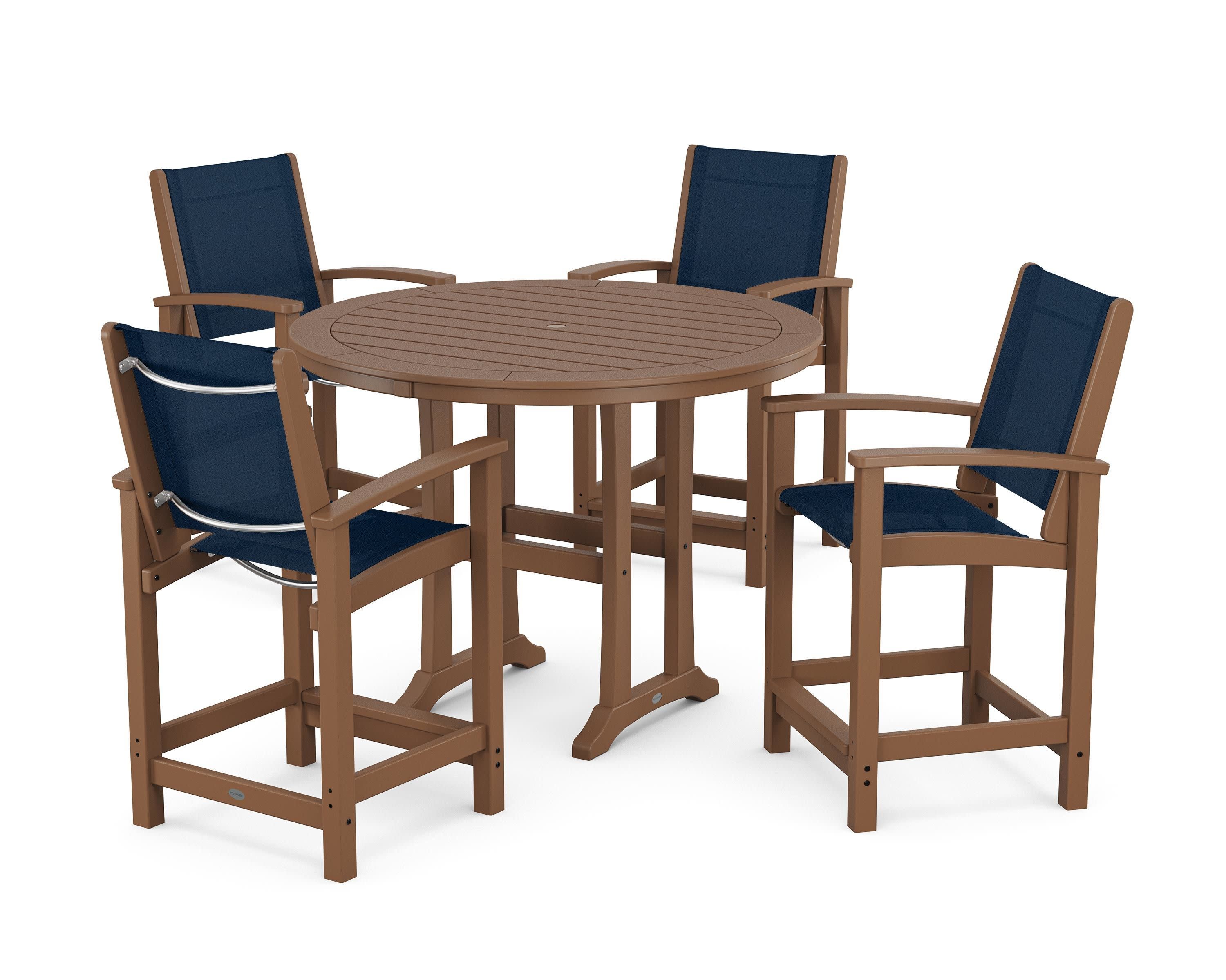 Coastal 5-Piece Counter Set in Teak / Navy Blue Sling