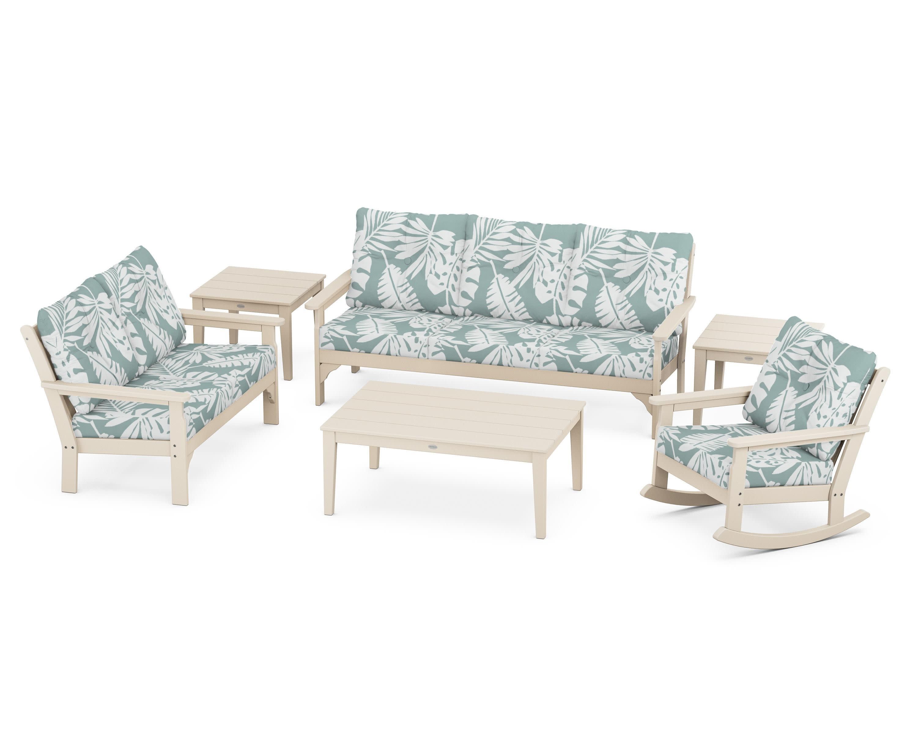 Vineyard 6-Piece Deep Seating Set in Sand / Leaf Glacier Spa