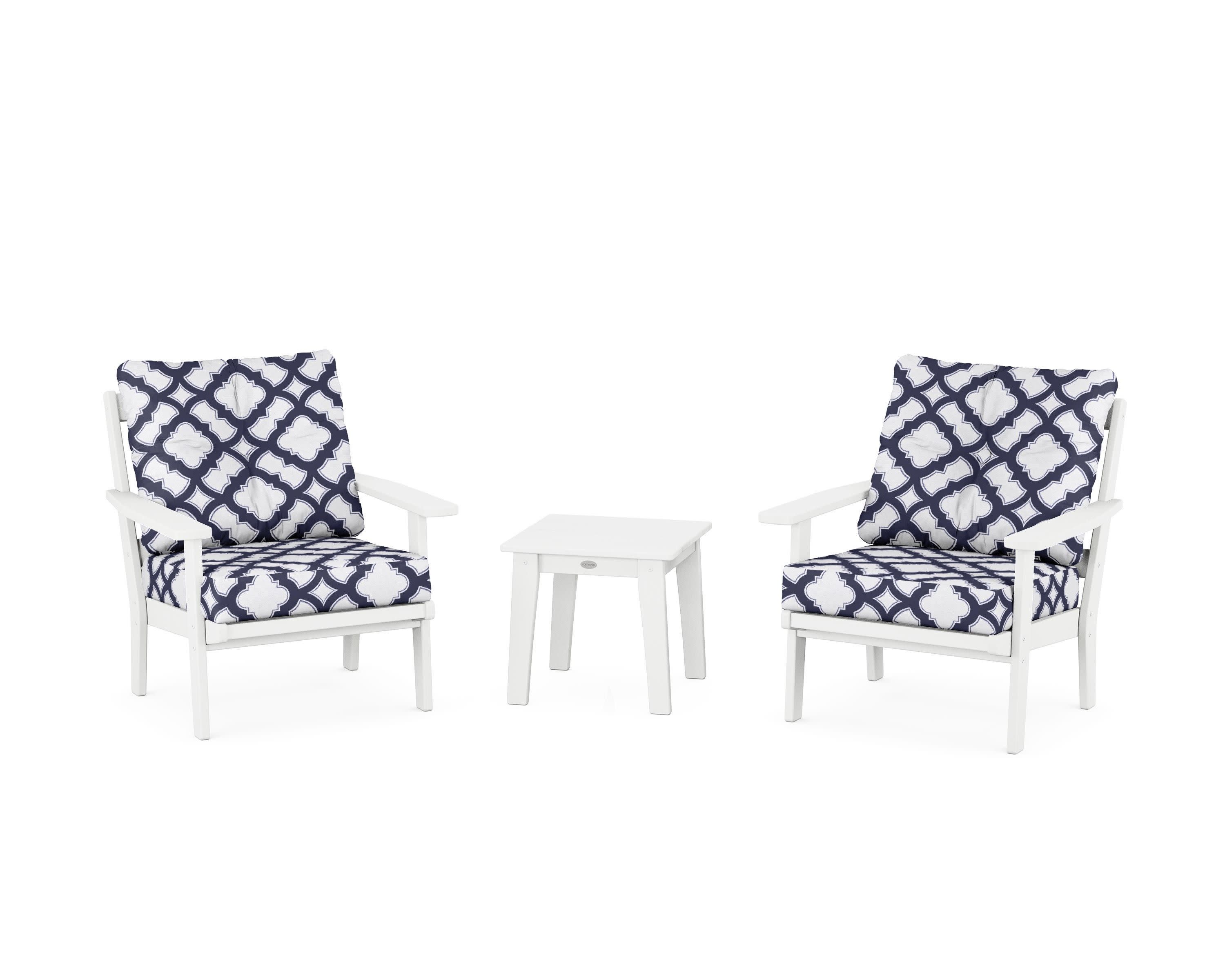 Oxford 3-Piece Deep Seating Set in White / Trellis Navy