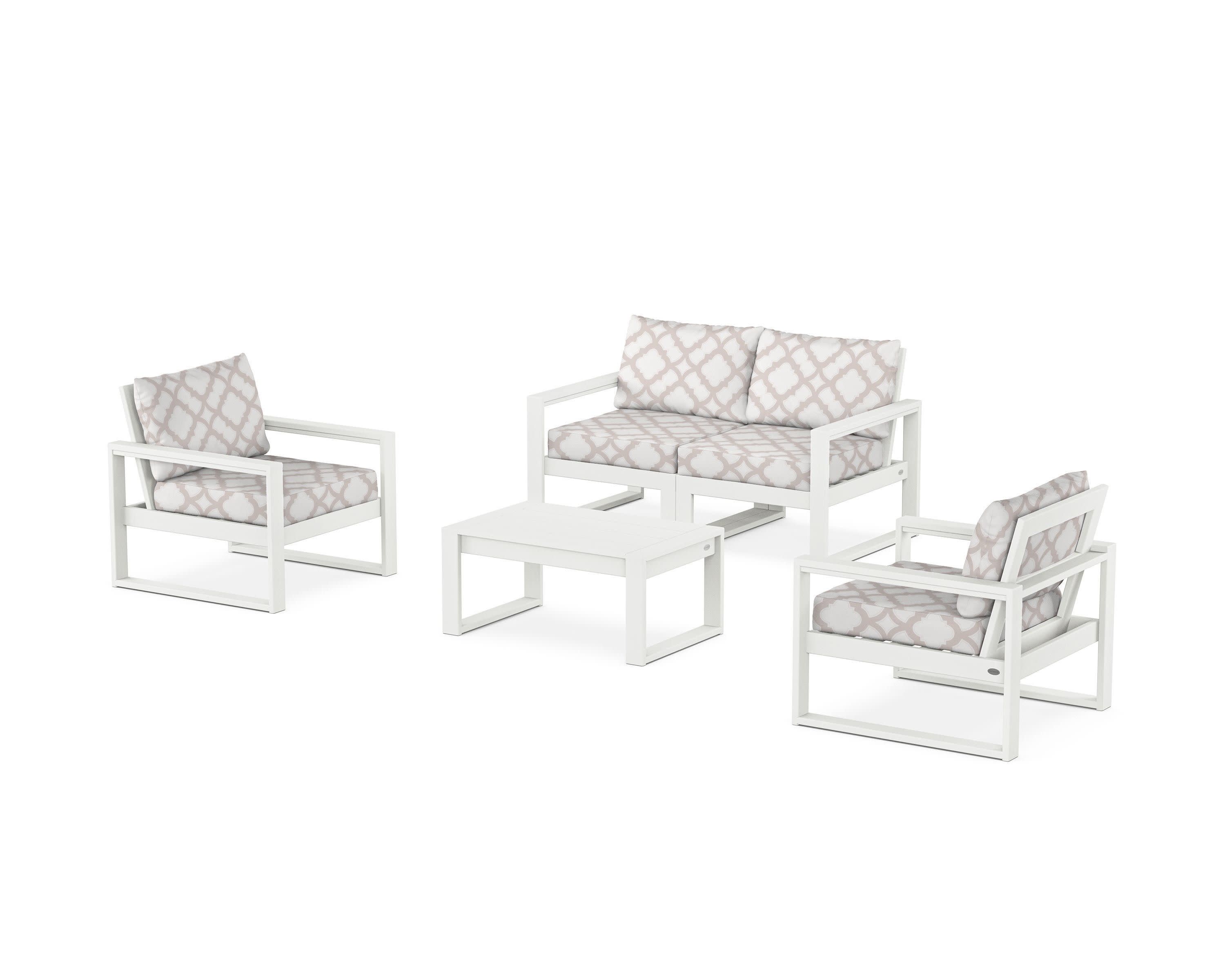 EDGE Sectional 4-Piece Deep Seating Set with Loveseat in Vintage White / Trellis Dune Burlap
