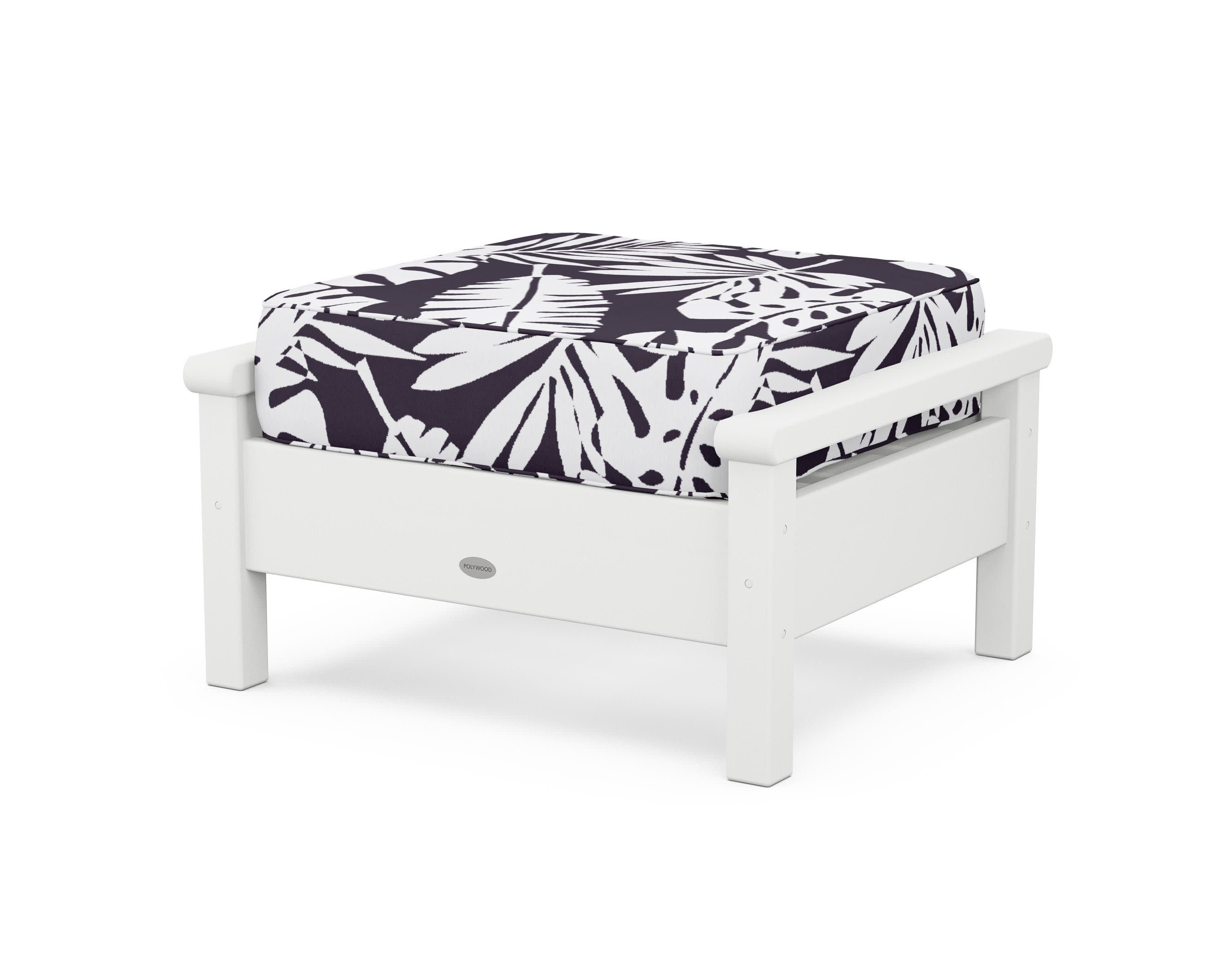 Harbour Deep Seating Ottoman in White / Leaf Navy