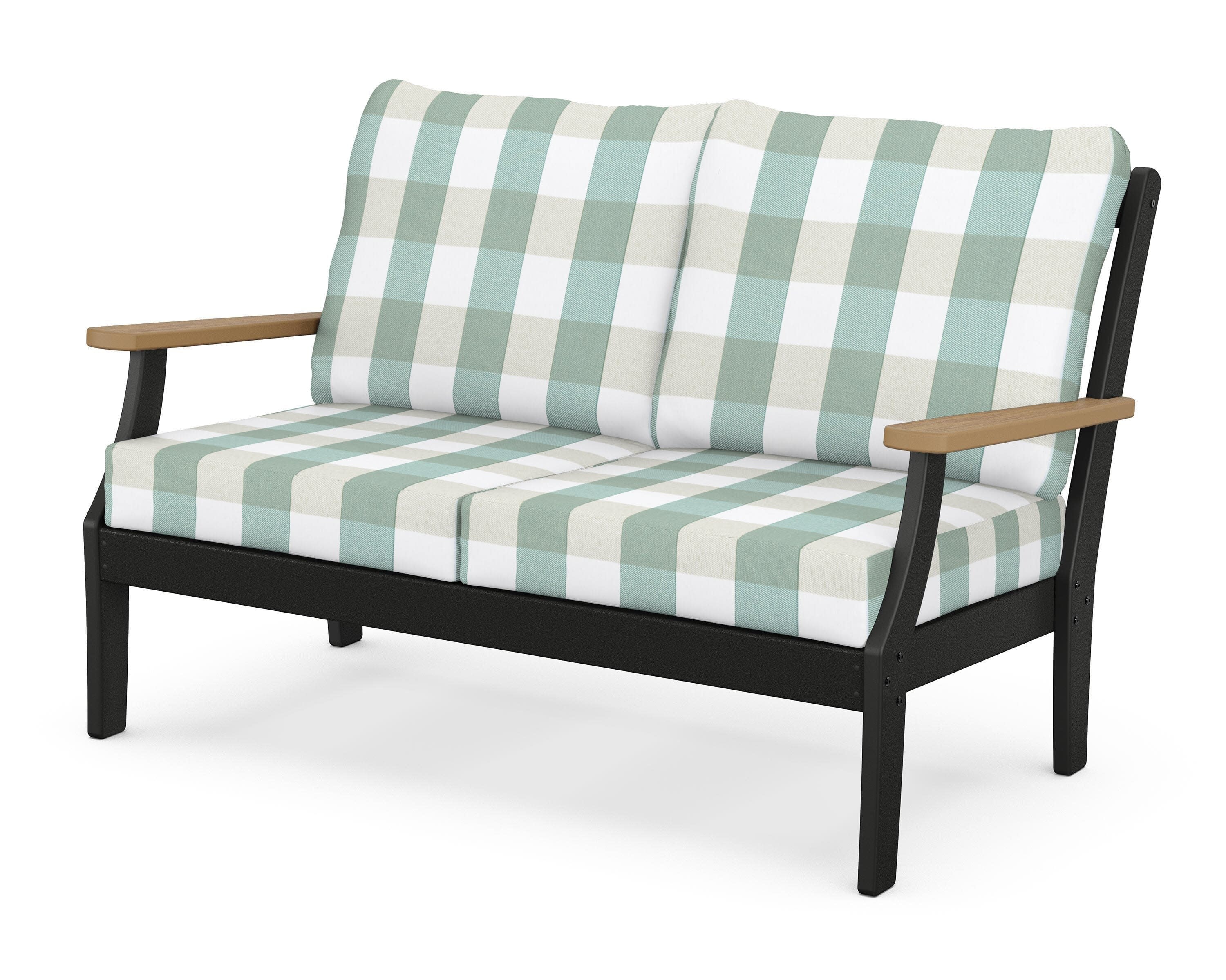 Braxton Deep Seating Loveseat in Black / Natural / Buffalo Plaid Glacier Spa