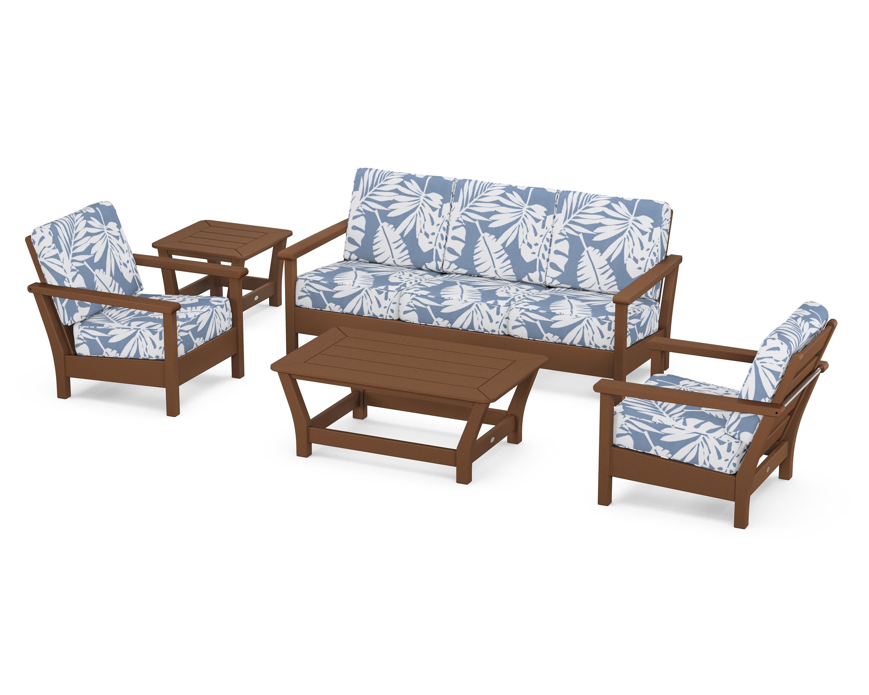 Harbour 5-Piece Deep Seating Set in Teak / Leaf Sky Blue