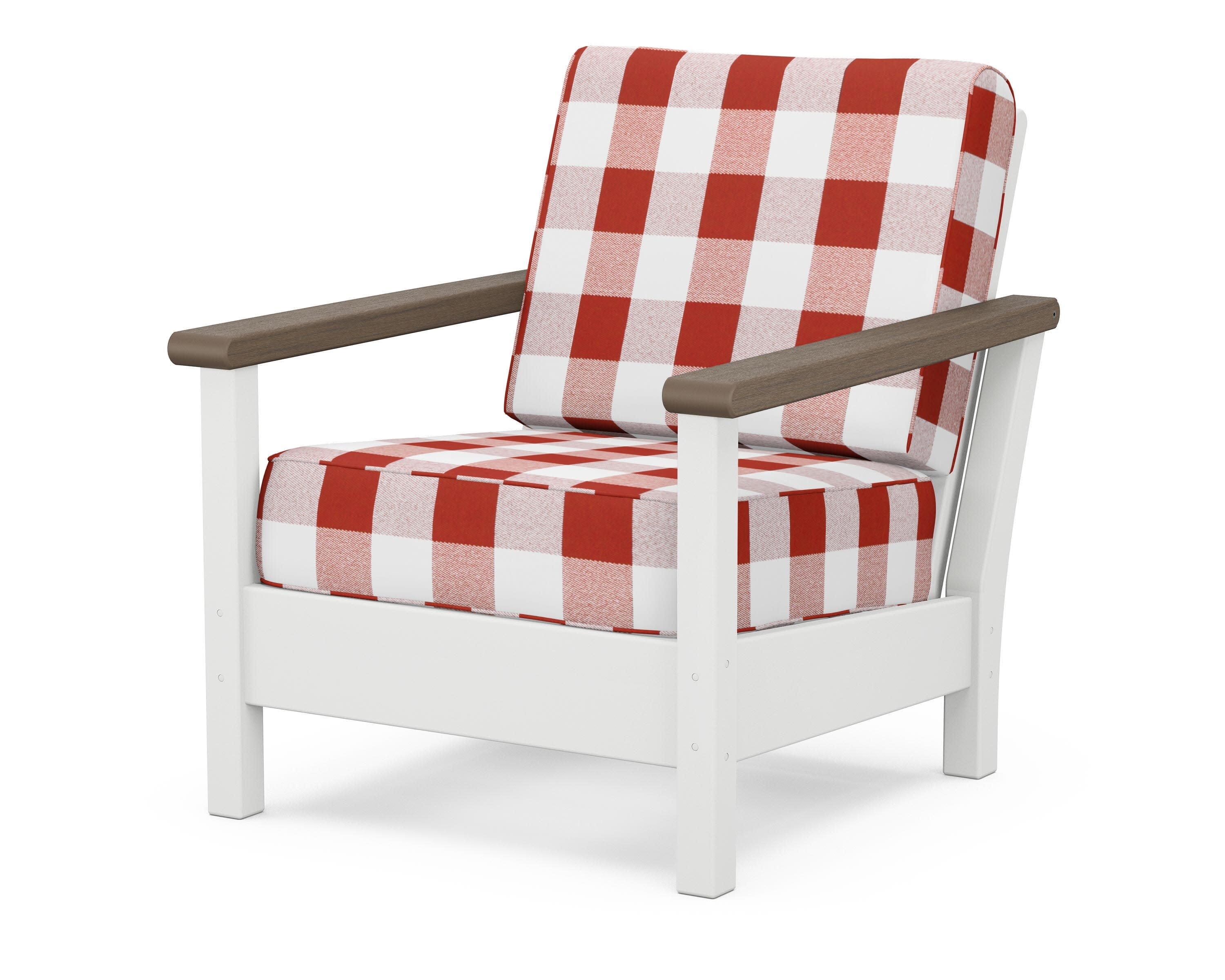 Harbour Deep Seating Chair in White / Kona / Buffalo Plaid Crimson