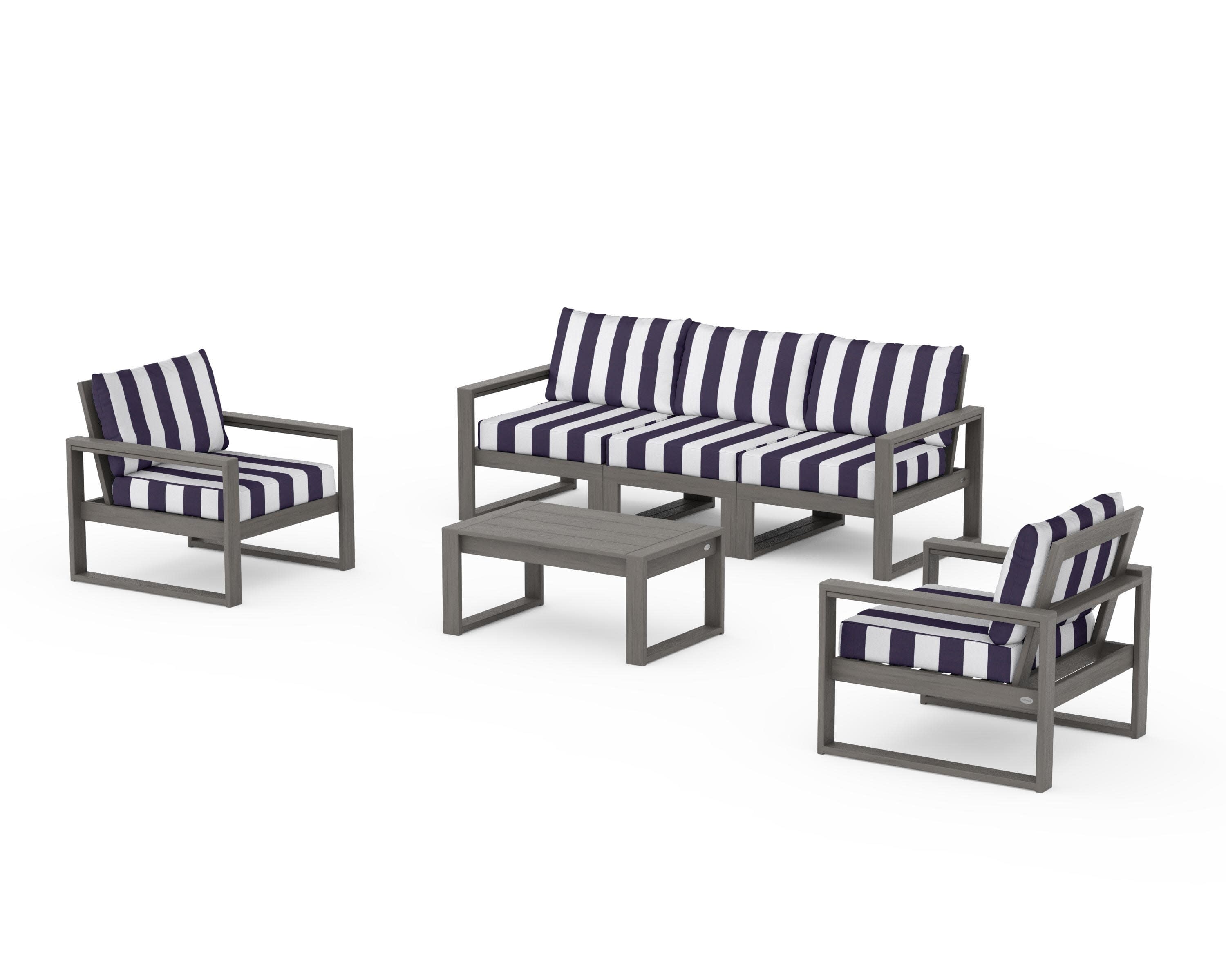 EDGE Sectional 4-Piece Deep Seating Set with Sofa in Driftwood / Cabana Stripe Navy