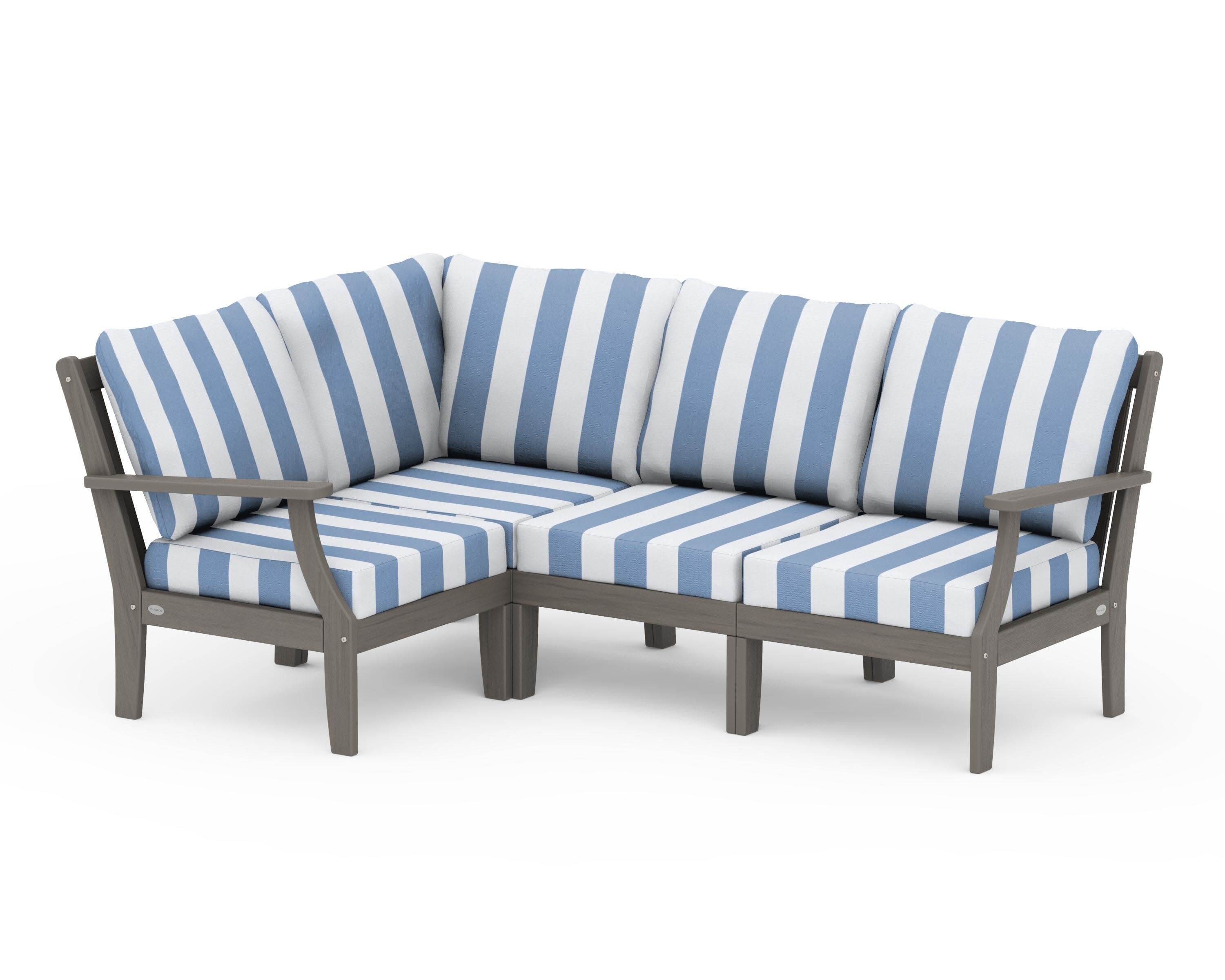 Braxton Modular 4-Piece Deep Seating Set in Driftwood / Cabana Stripe Sky Blue