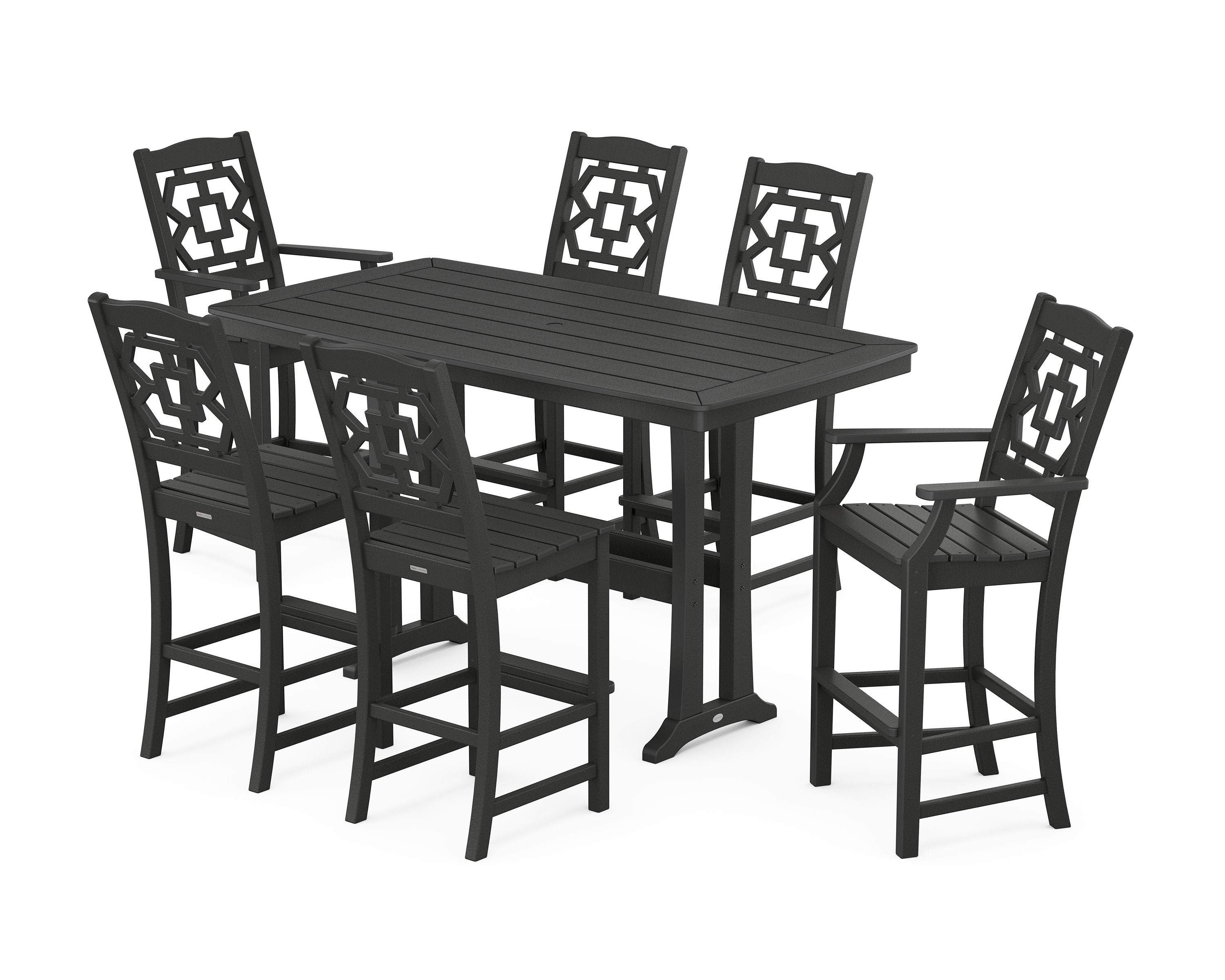 Chinoiserie 7-Piece Bar Set with Trestle Legs in Black