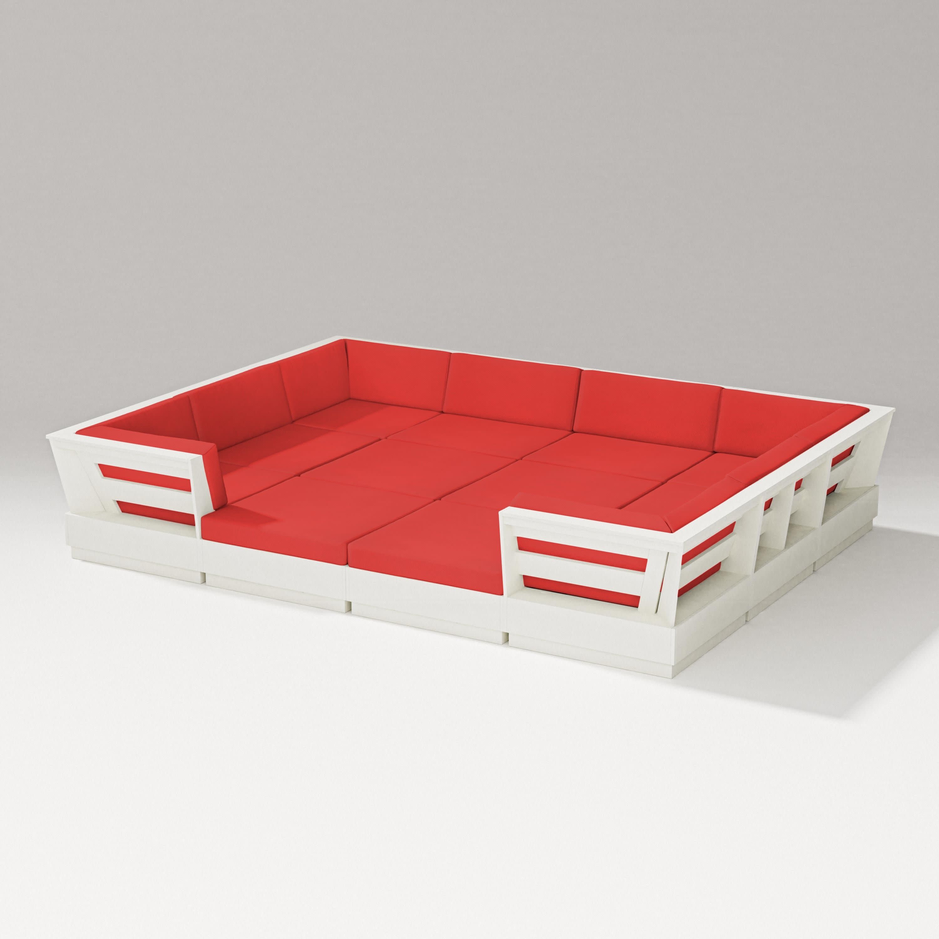 Elevate 12-Piece Pit Sectional in Vintage White / Crimson Linen
