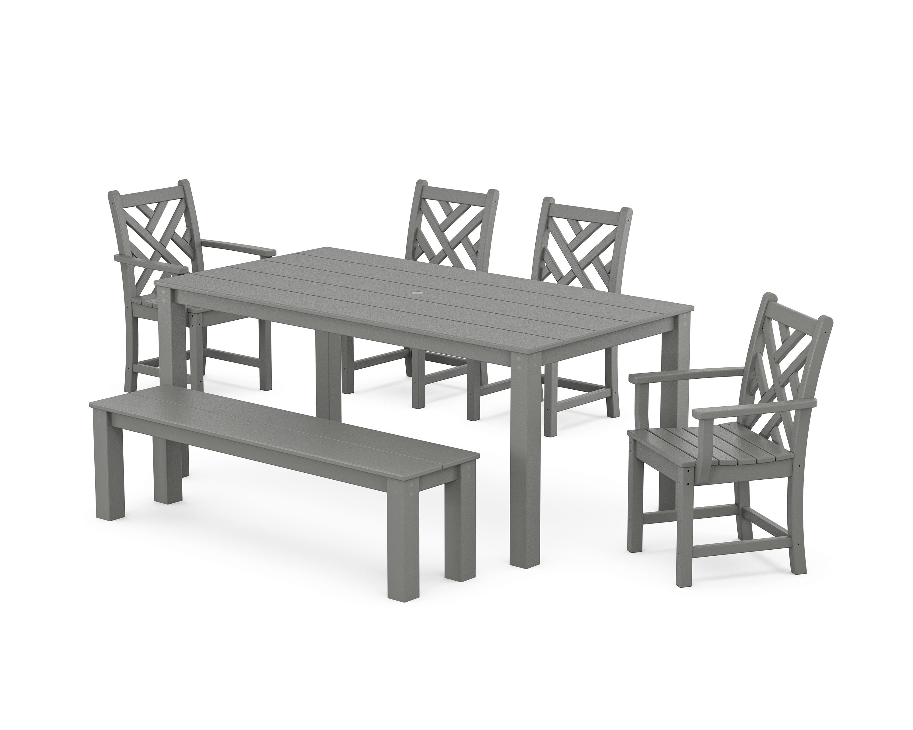 Chippendale 6-Piece Parsons Dining Set with Bench in Slate Grey