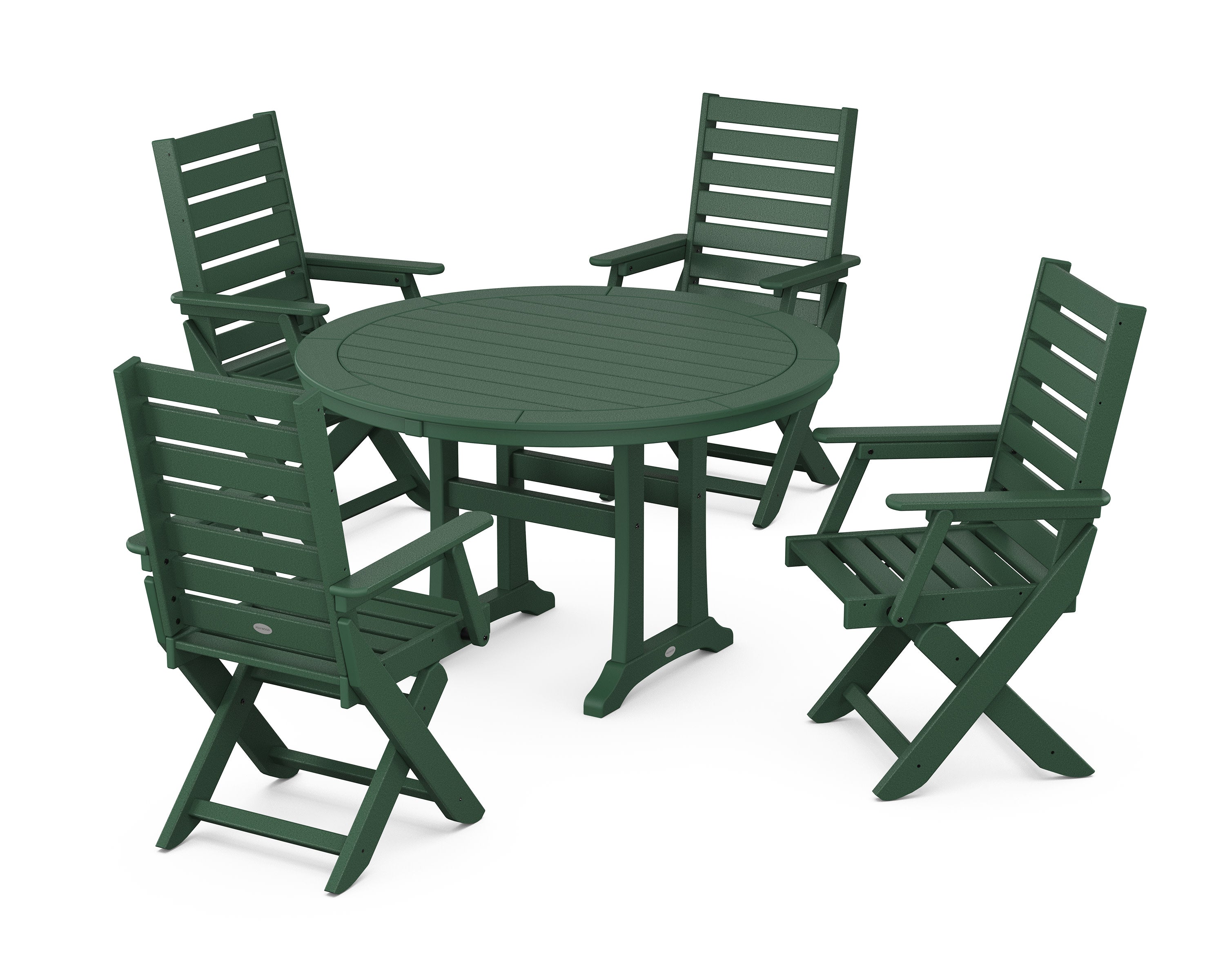 Captain Folding Chair 5-Piece Round Dining Set with Trestle Legs in Green