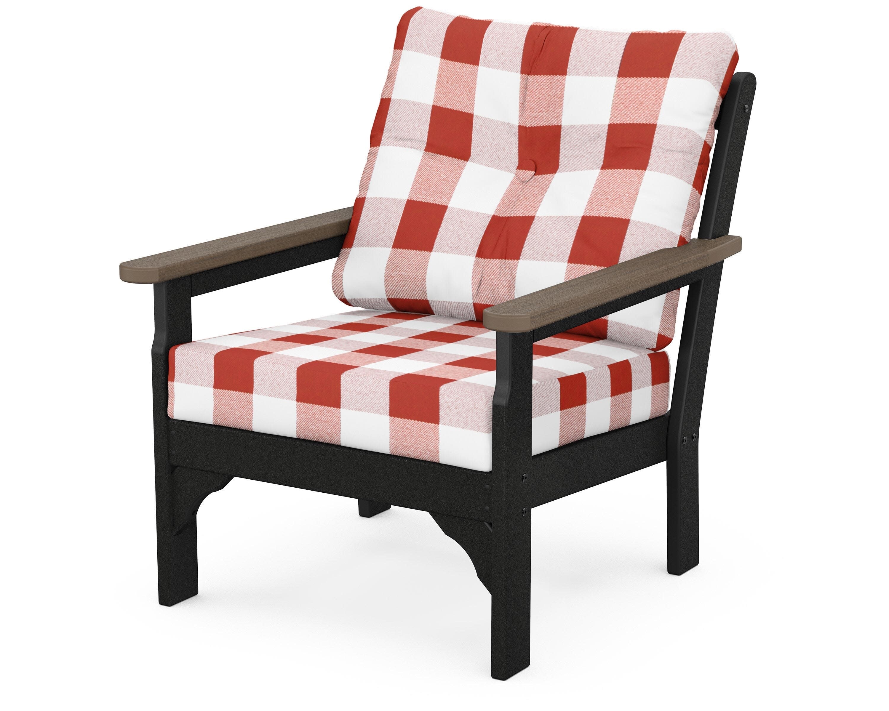 Vineyard Deep Seating Chair in Black / Kona / Buffalo Plaid Crimson