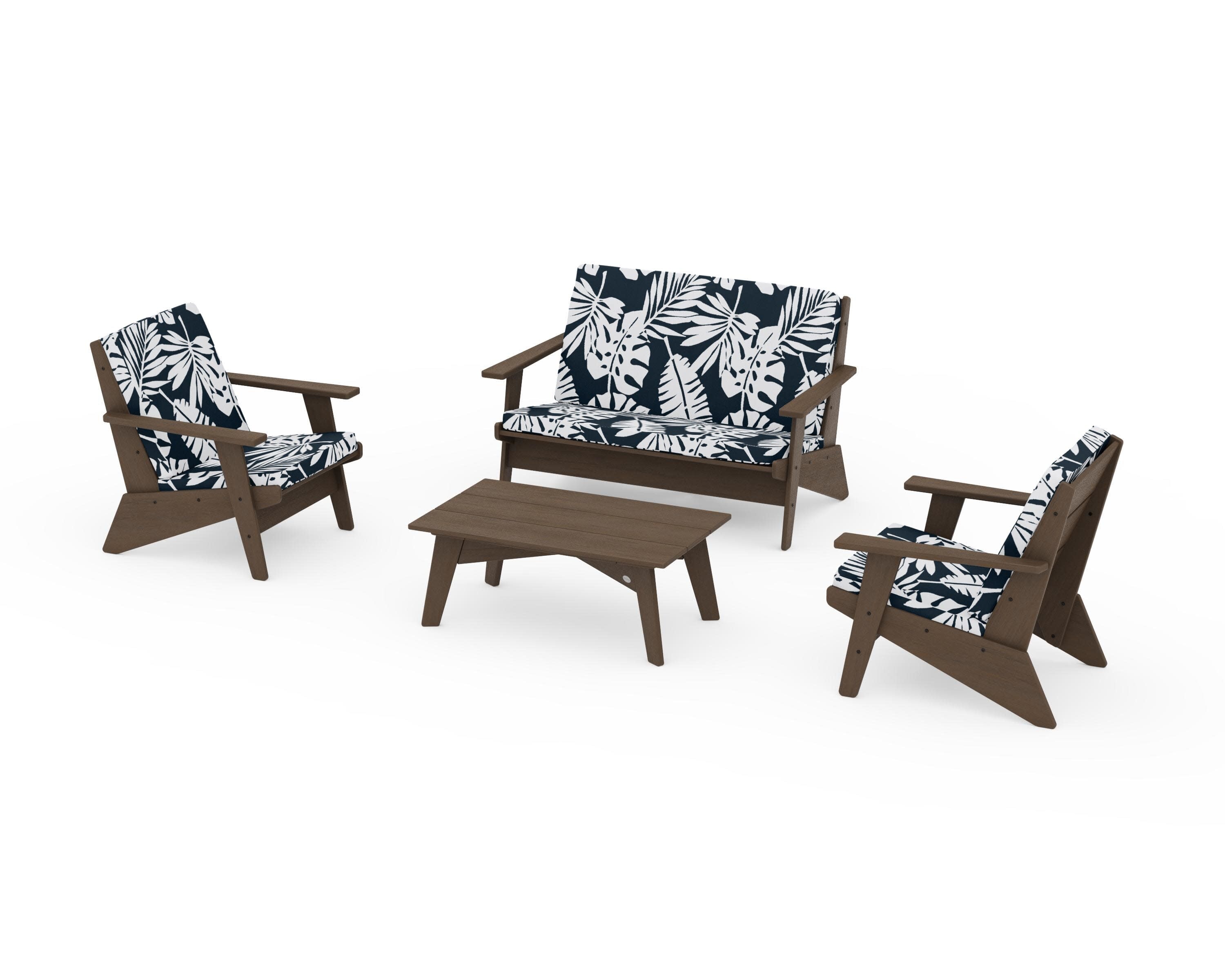 Riviera Modern Lounge 4-Piece Set in Kona / Leaf Marine Indigo