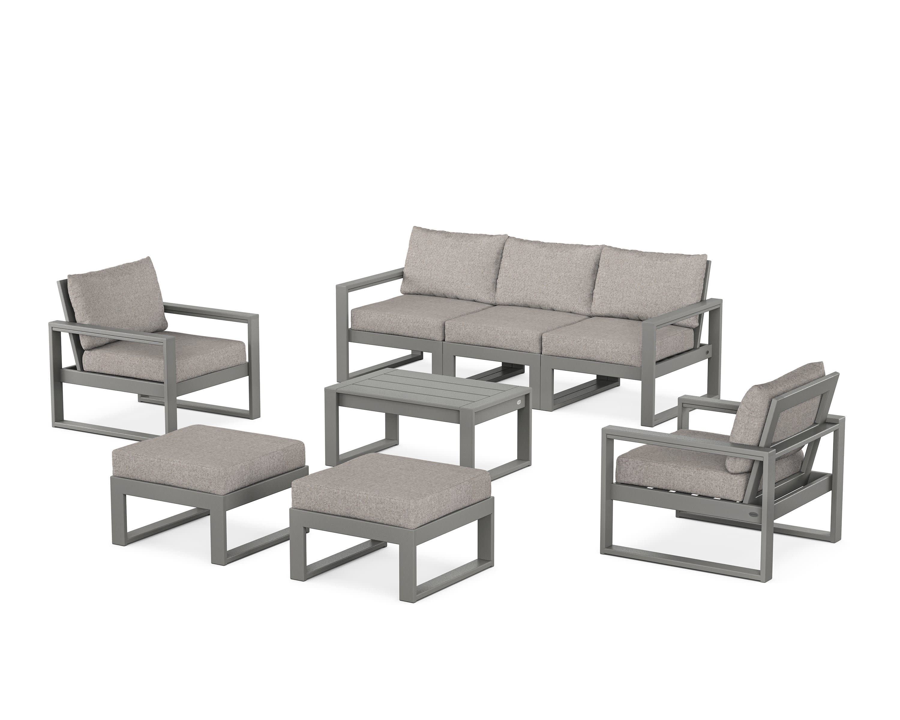EDGE Sectional 8-Piece Lounge Sofa Set in Slate Grey / Weathered Tweed