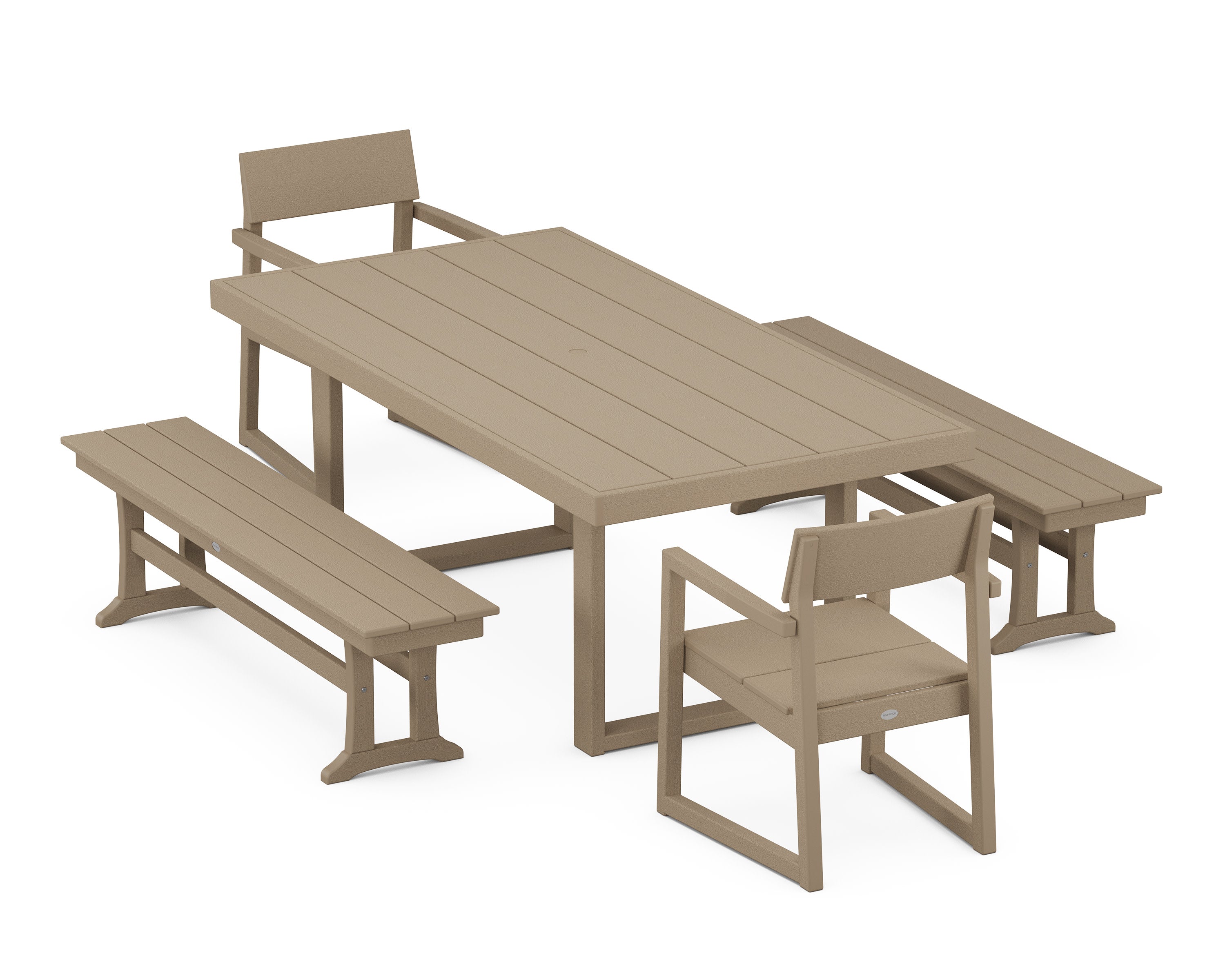 EDGE 5-Piece Dining Set with Benches in Vintage Sahara