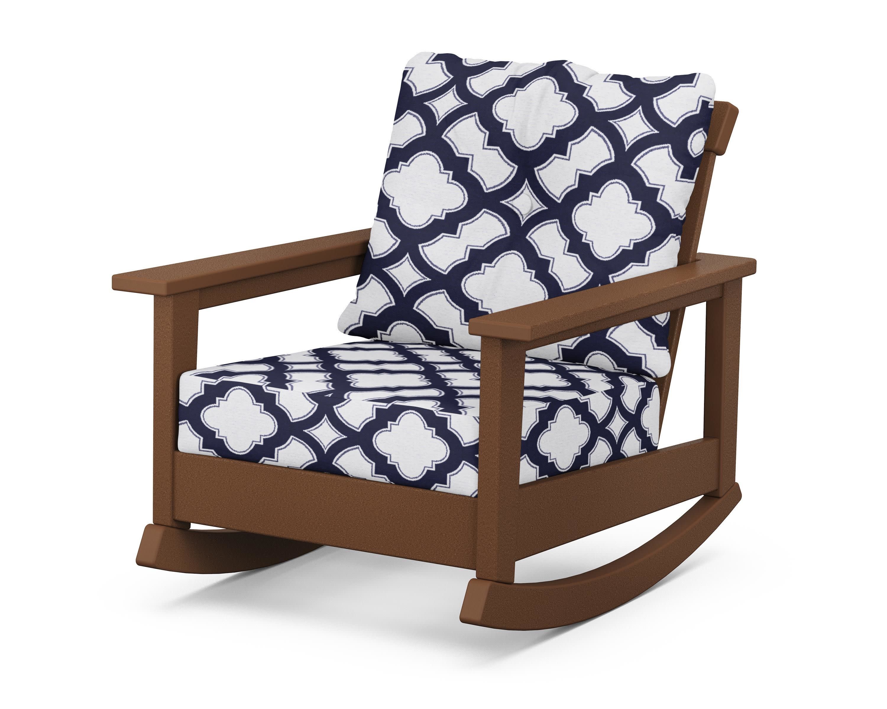 Prescott Deep Seating Rocking Chair in Teak / Trellis Navy