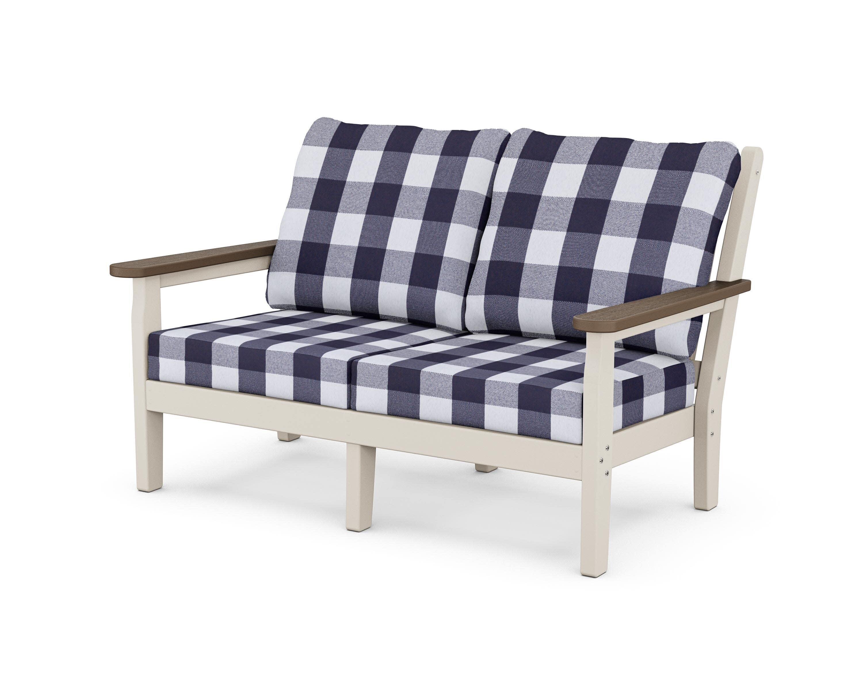 Chippendale Deep Seating Loveseat in Sand / Kona / Buffalo Plaid Navy