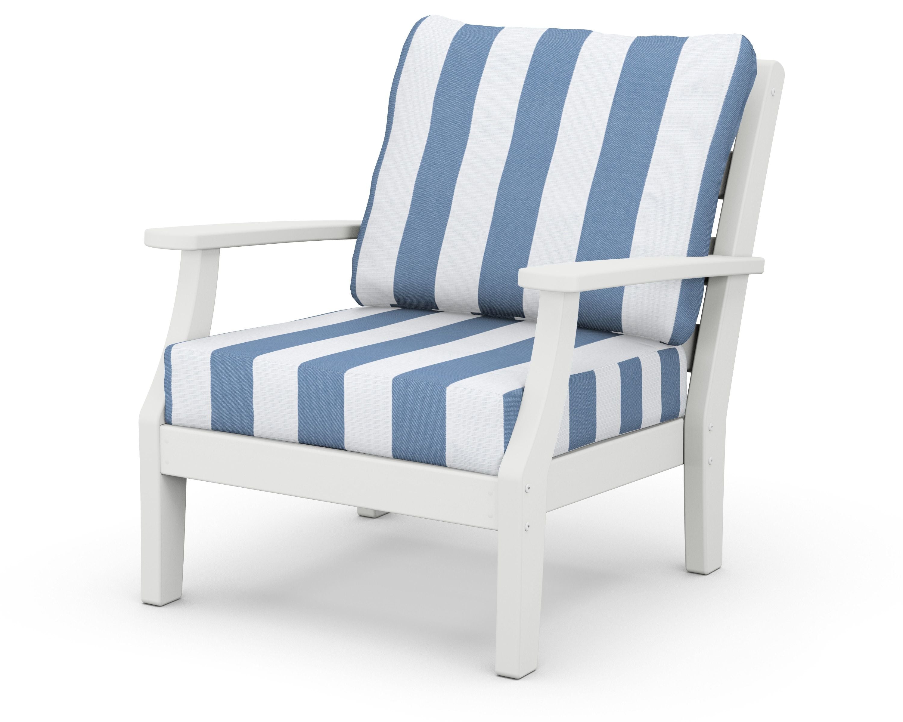 Chesapeake Deep Seating Chair in White / Cabana Stripe Sky Blue