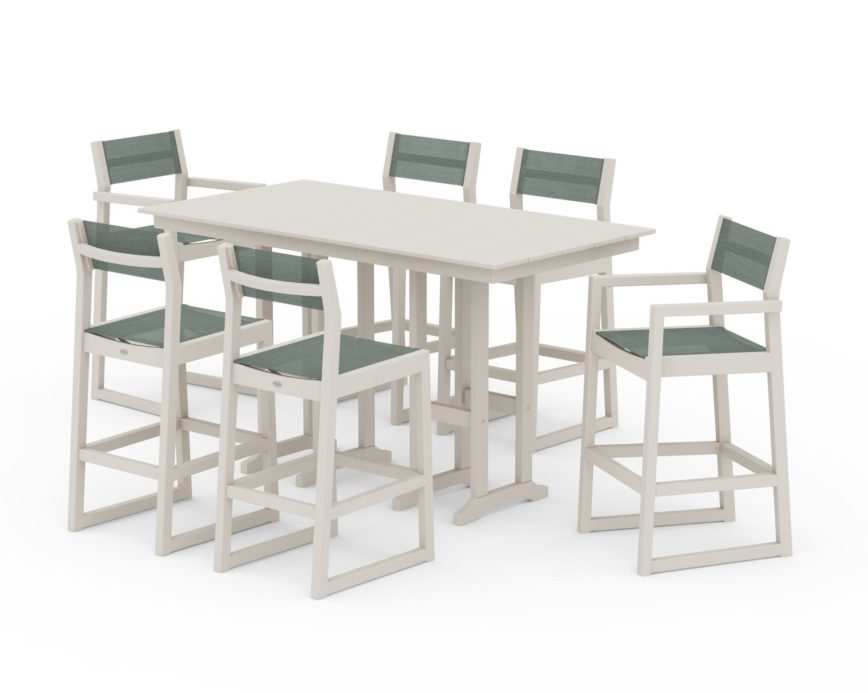 EDGE Sling 7-Piece Farmhouse Bar Set in Sand / Dupioni Sea Mist Sling
