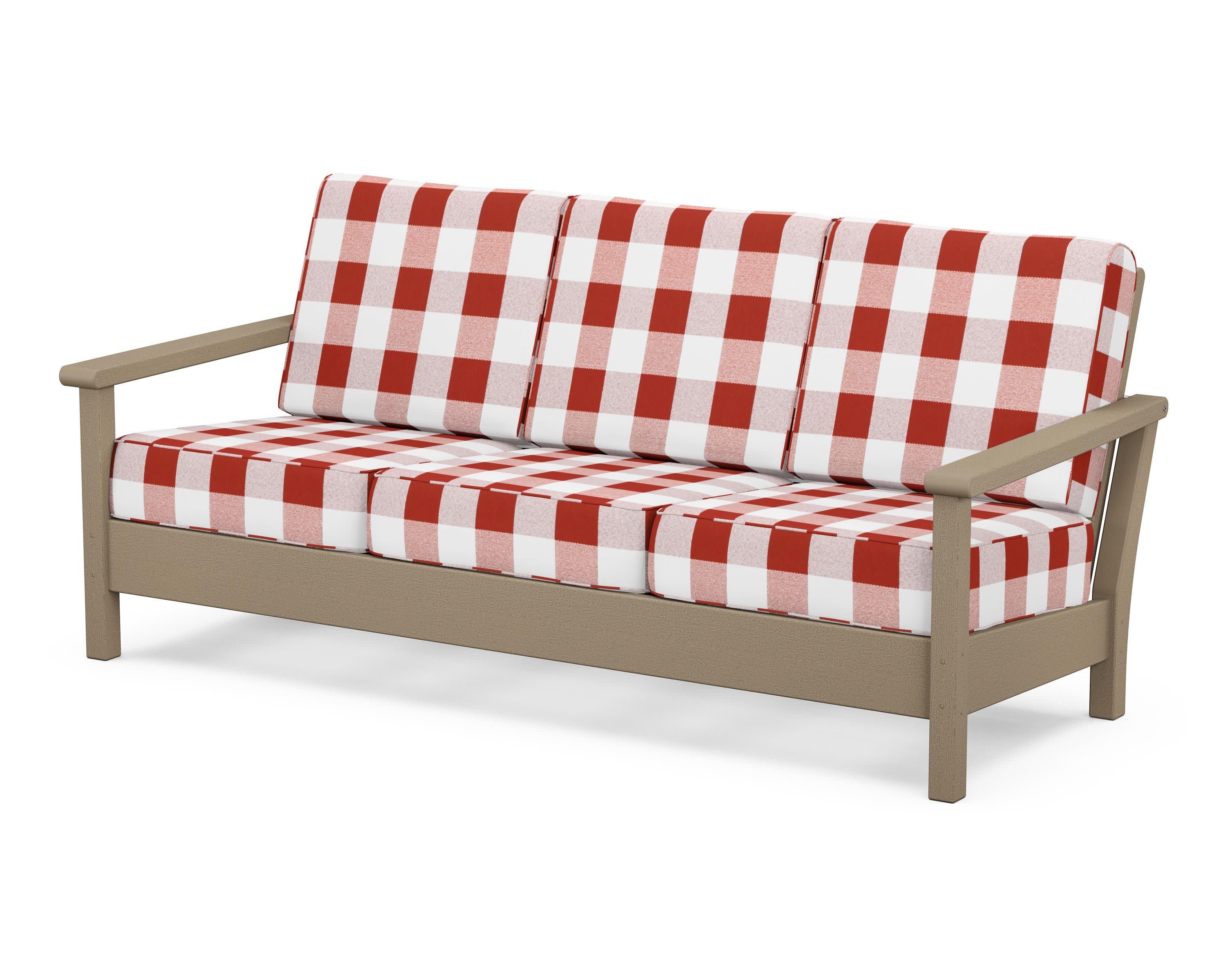 Harbour Deep Seating Sofa in Vintage Sahara / Buffalo Plaid Crimson