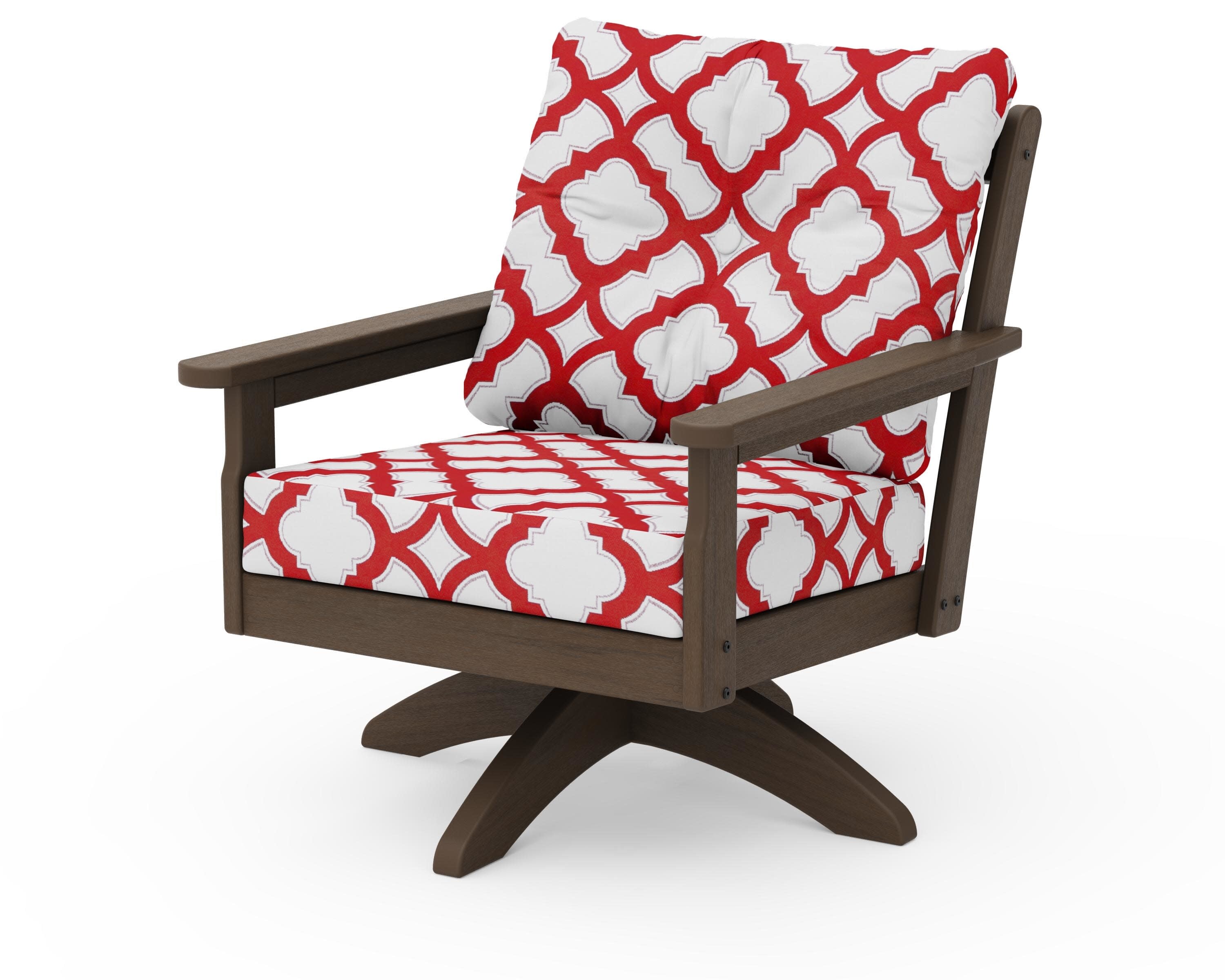Vineyard Deep Seating Swivel Chair in Kona / Trellis Crimson