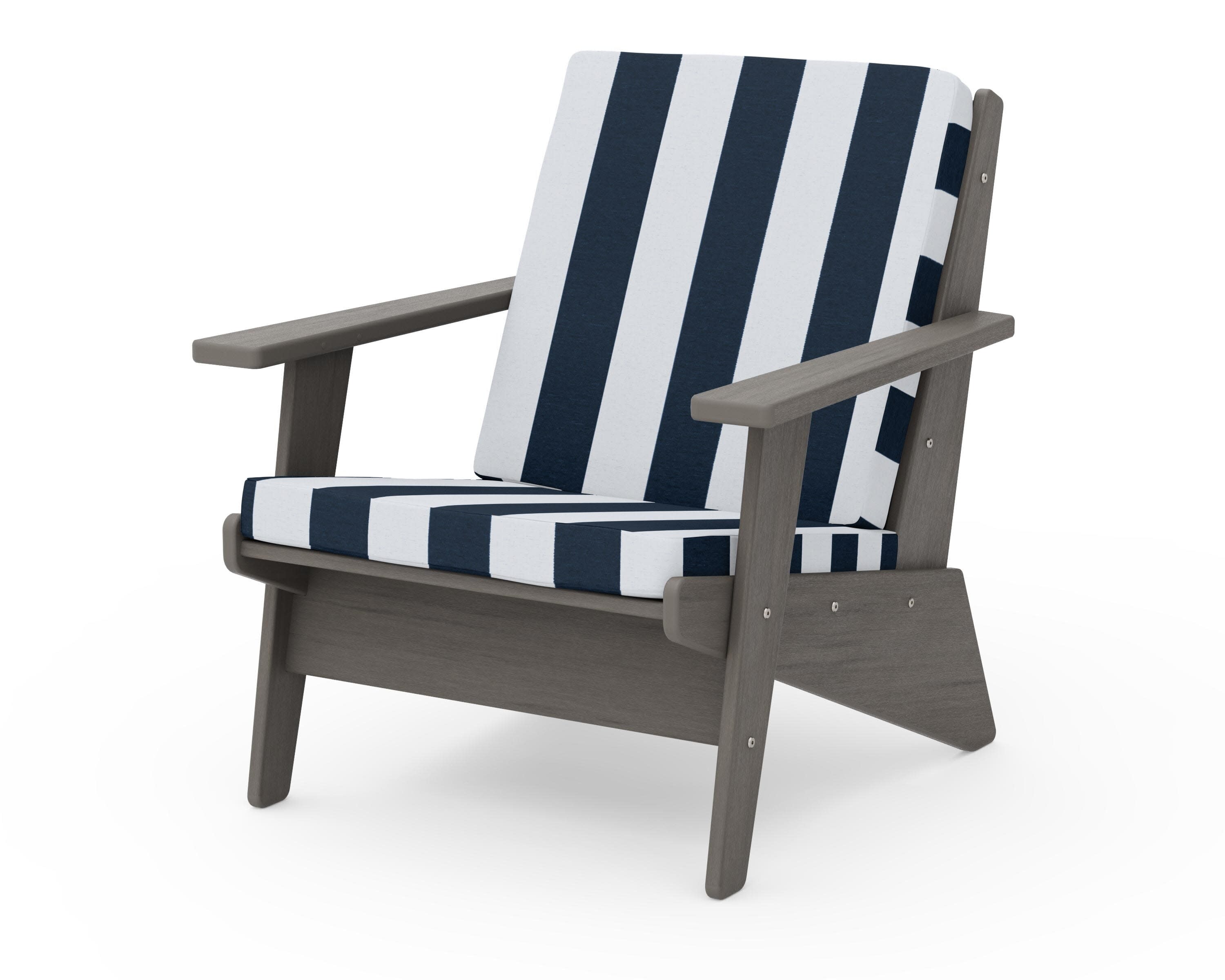 Riviera Modern Lounge Chair in Driftwood / Cabana Stripe Marine Indigo