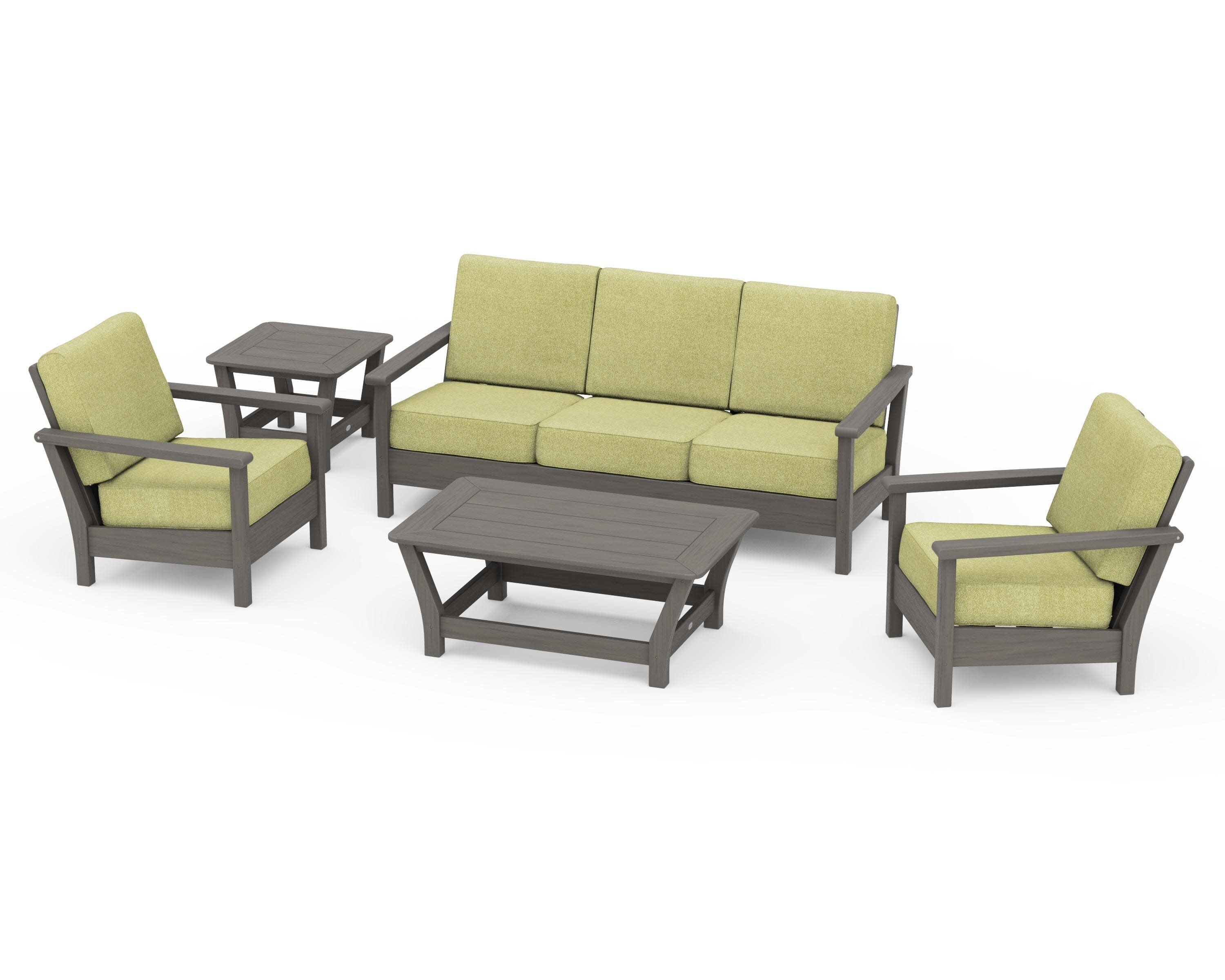Harbour 5-Piece Deep Seating Set in Driftwood / Chartreuse Boucle