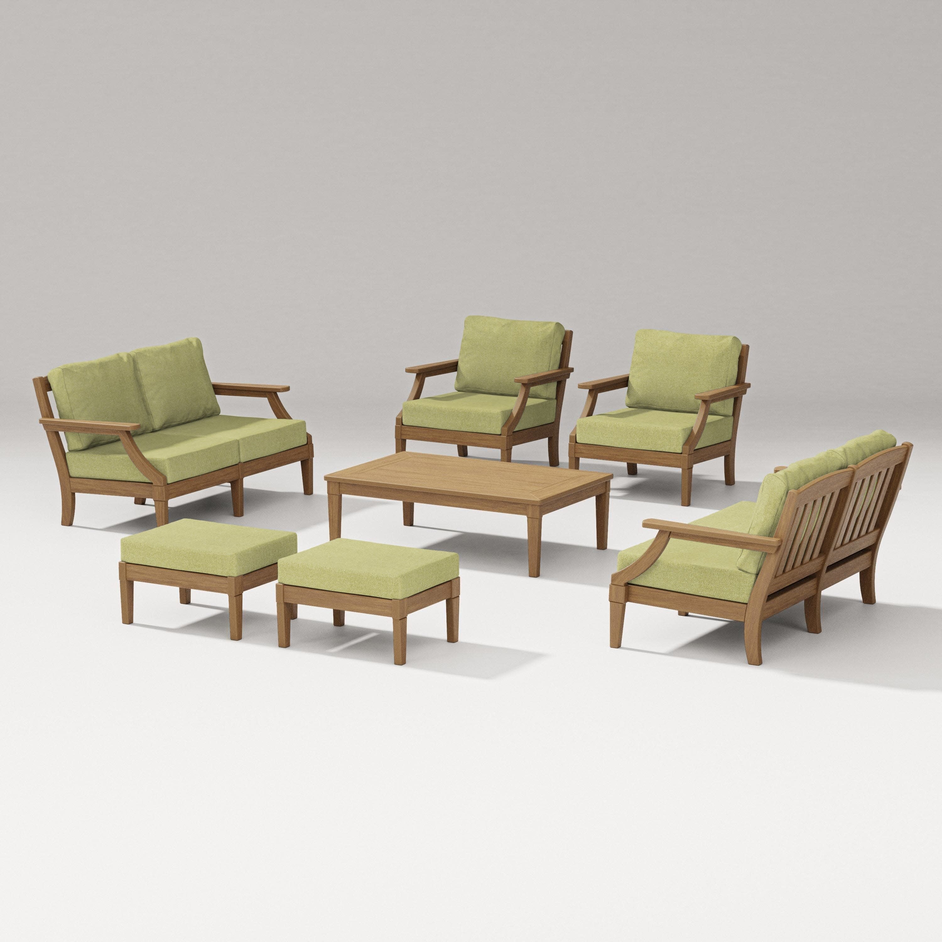Estate 7-Piece Lounge Loveseat Set in Natural / Chartreuse Boucle