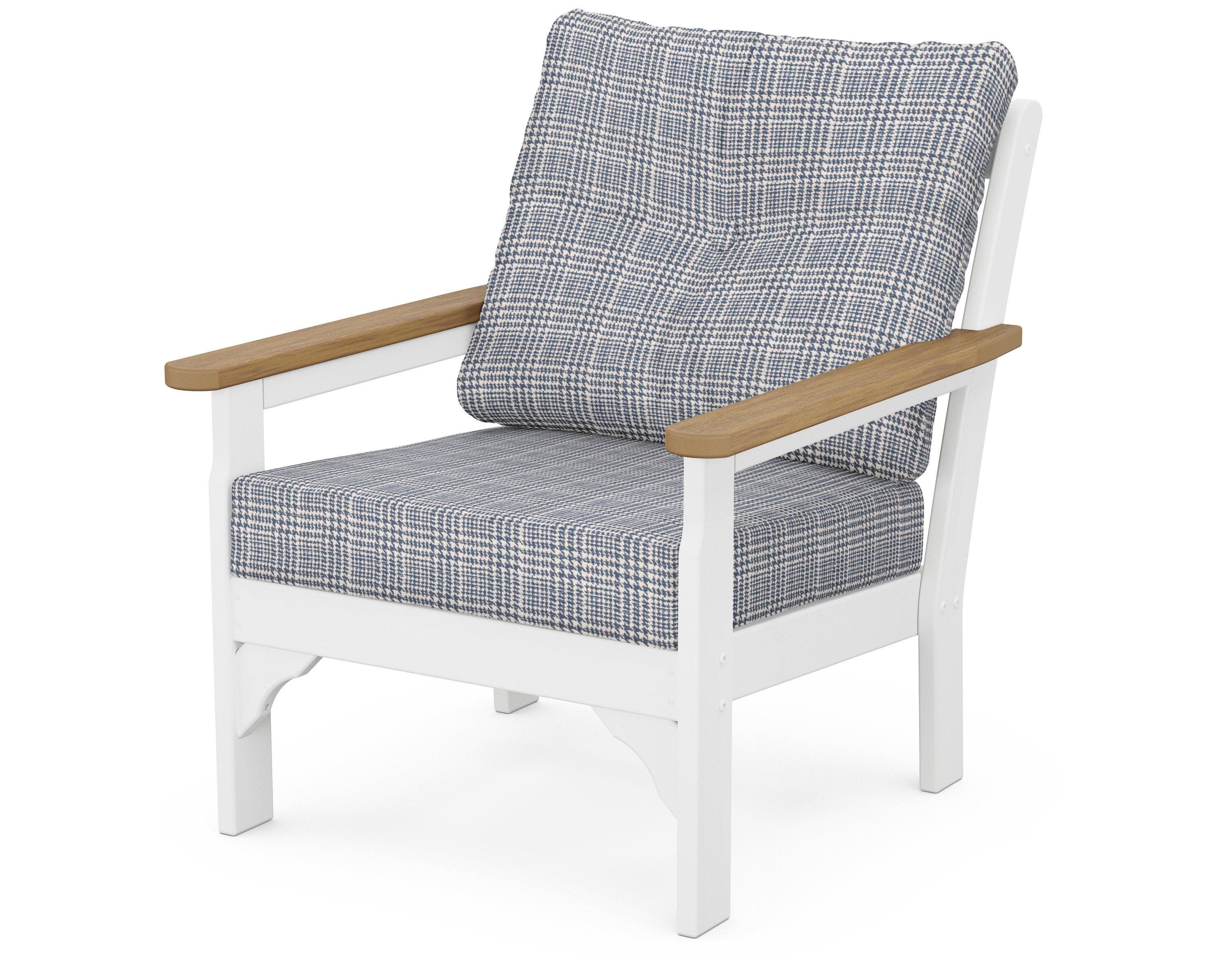 Vineyard Deep Seating Chair in White / Natural / Houndstooth Sky Blue