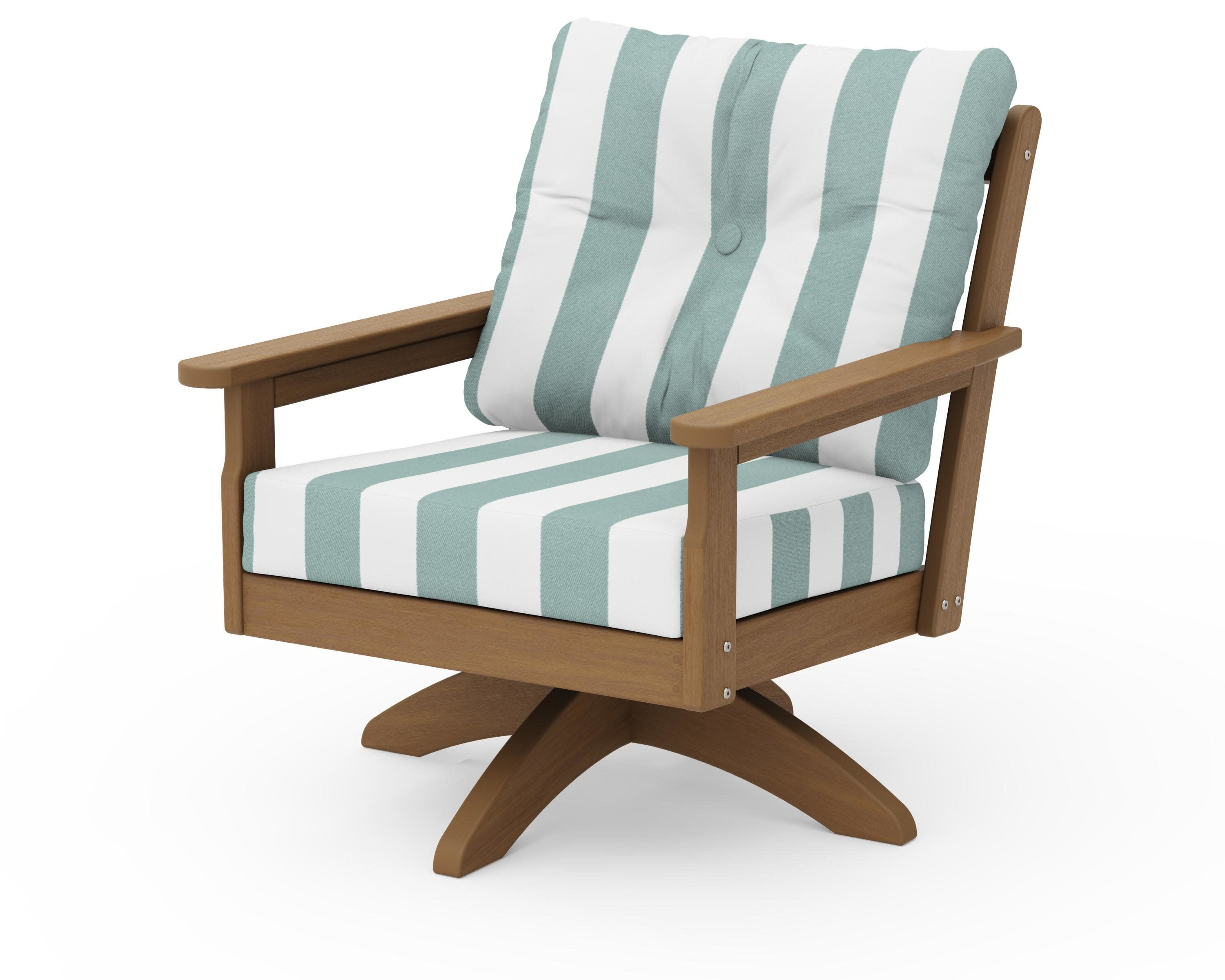 Vineyard Deep Seating Swivel Chair in Natural / Cabana Stripe Glacier Spa