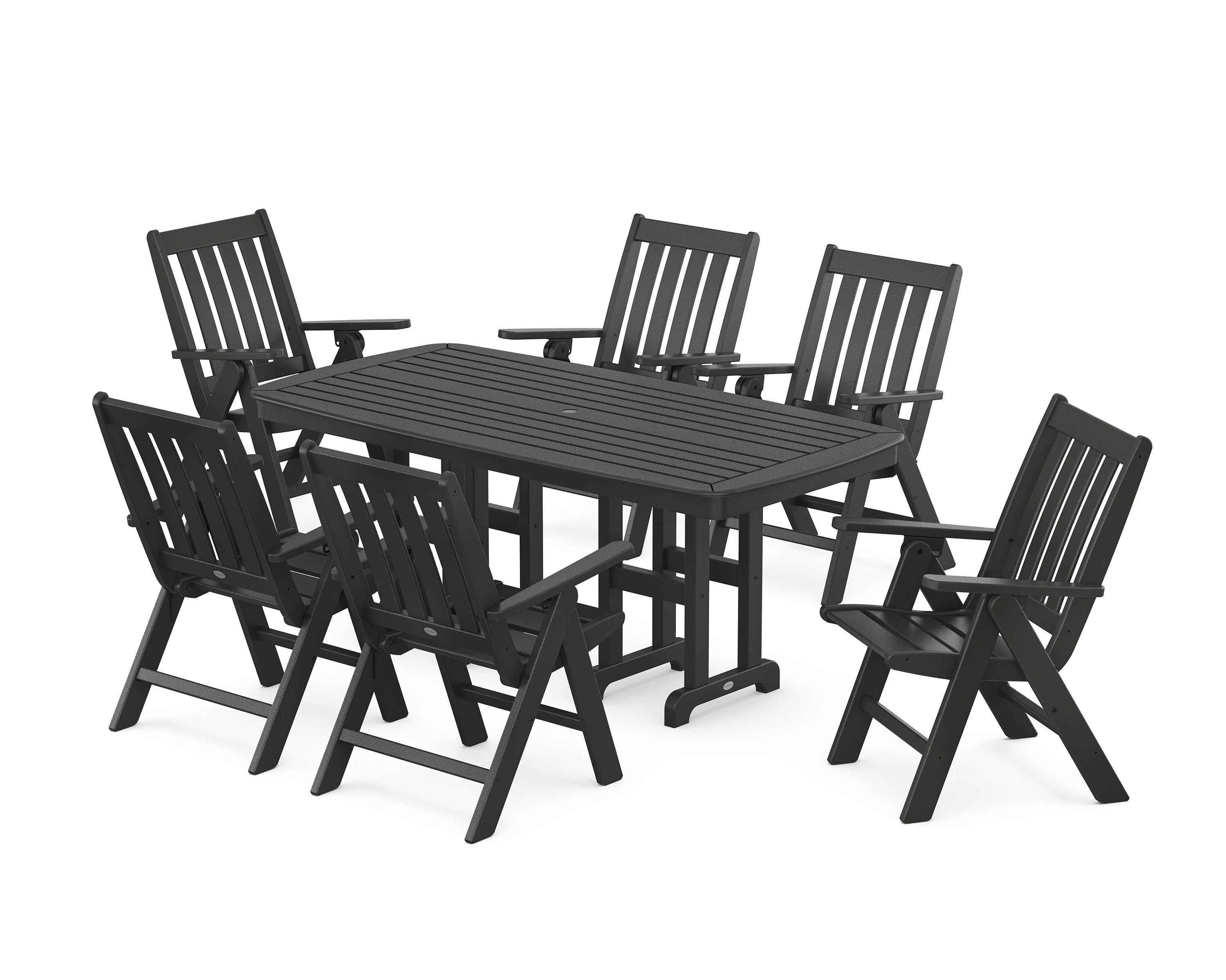 Vineyard Folding Chair 7-Piece Dining Set in Black