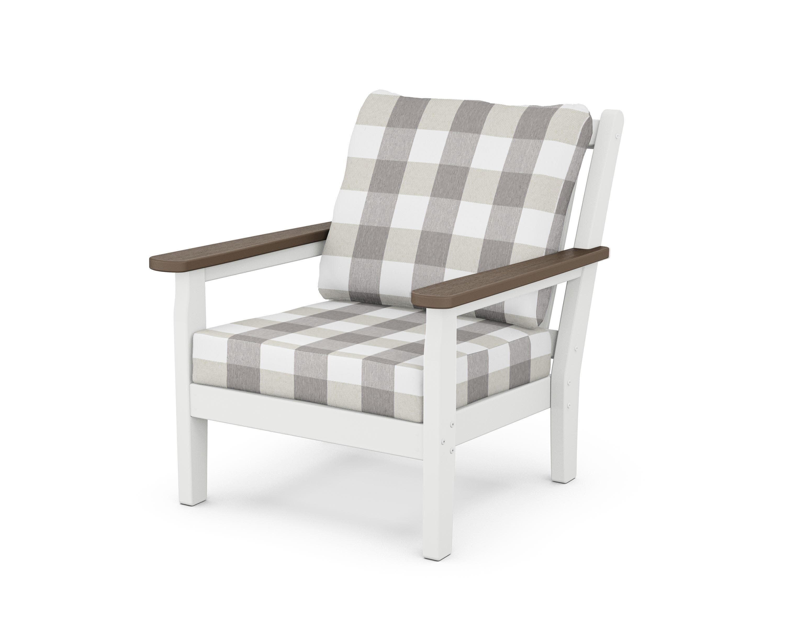 Chippendale Deep Seating Chair in White / Kona / Buffalo Plaid Grey Mist