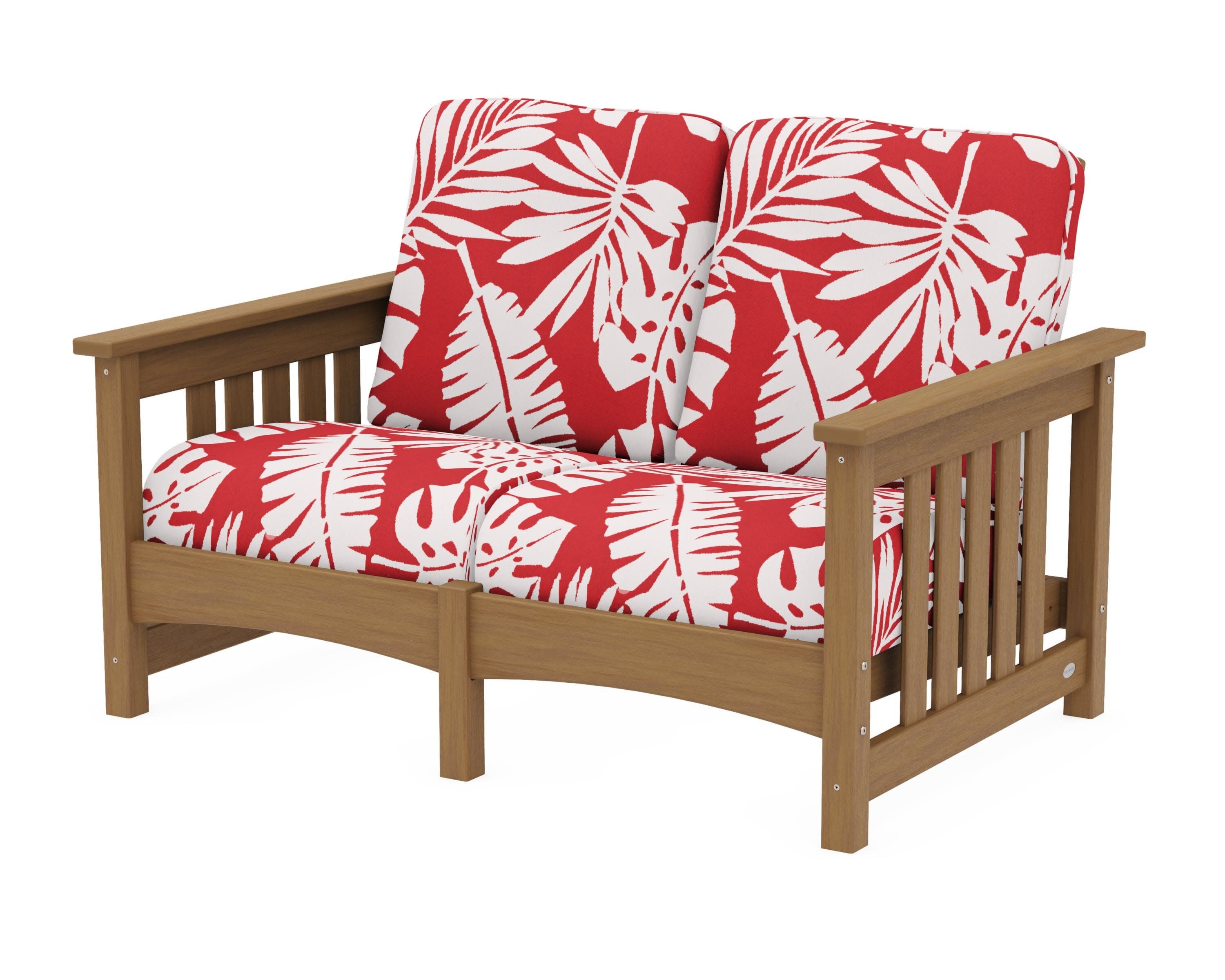 Club Mission Loveseat in Natural / Leaf Crimson