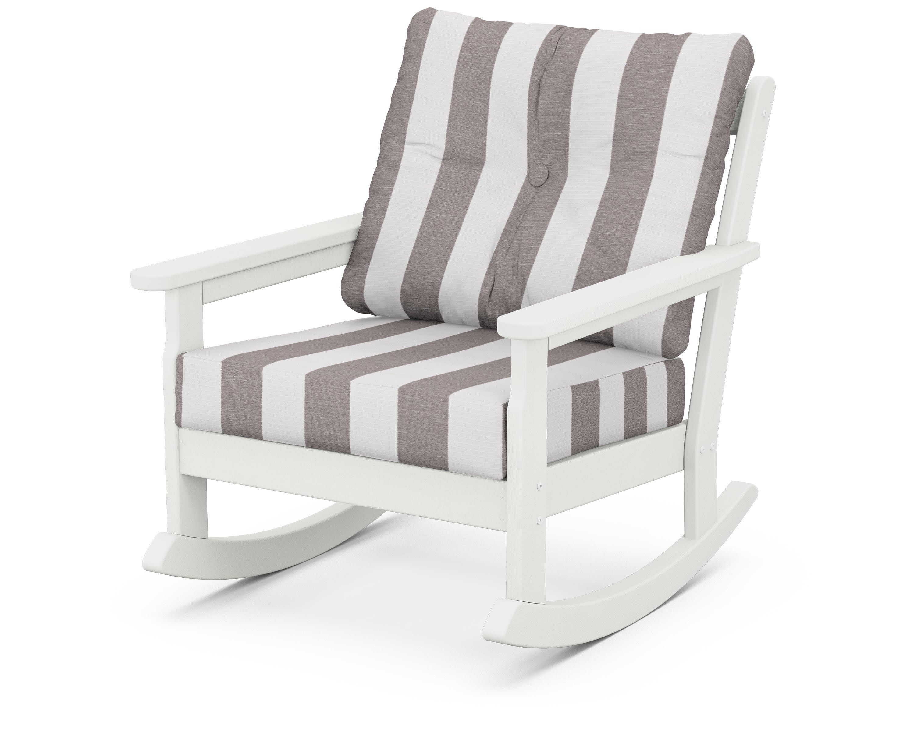 Vineyard Deep Seating Rocking Chair in Vintage White / Cabana Stripe Grey Mist