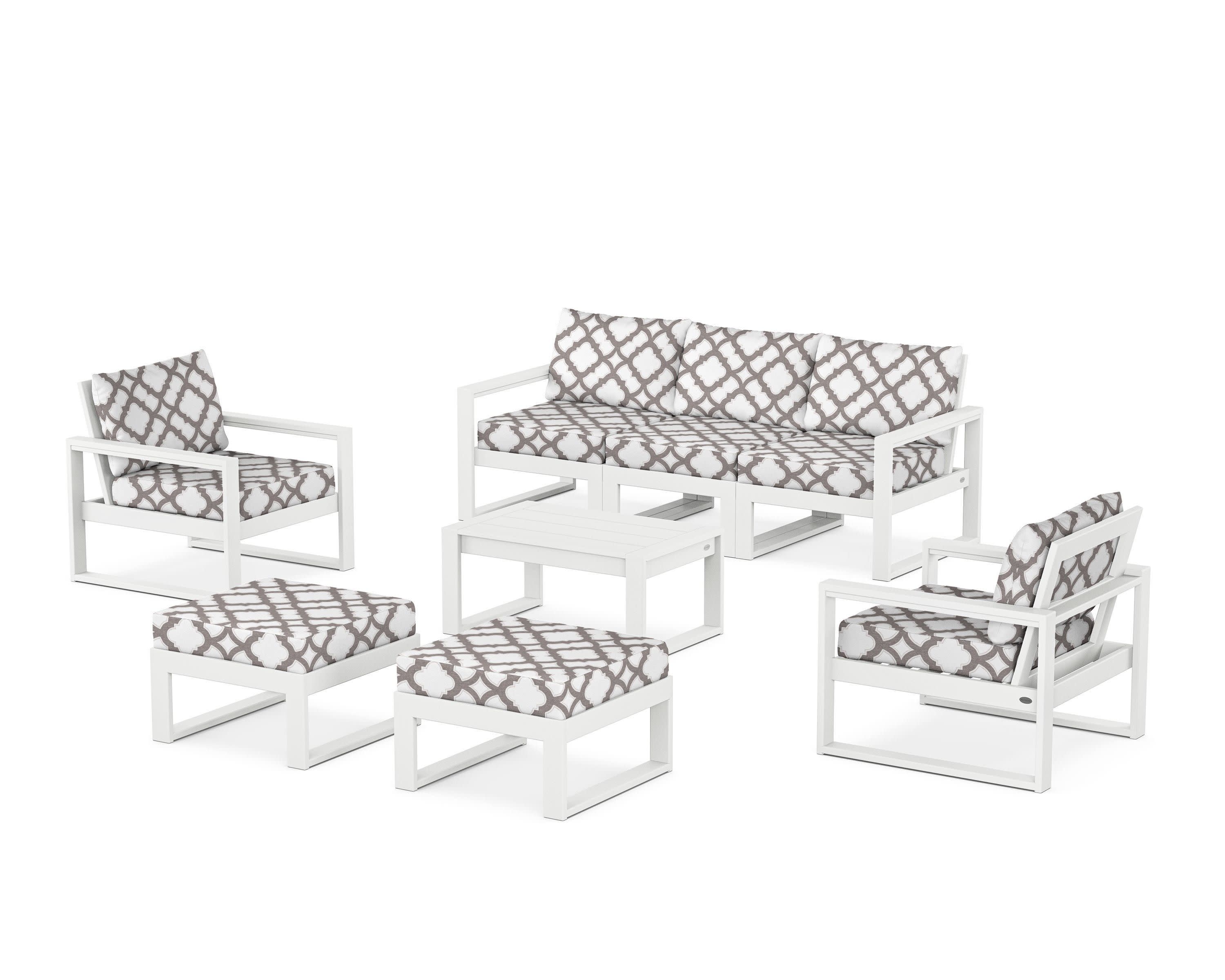EDGE Sectional 8-Piece Lounge Sofa Set in White / Trellis Grey Mist