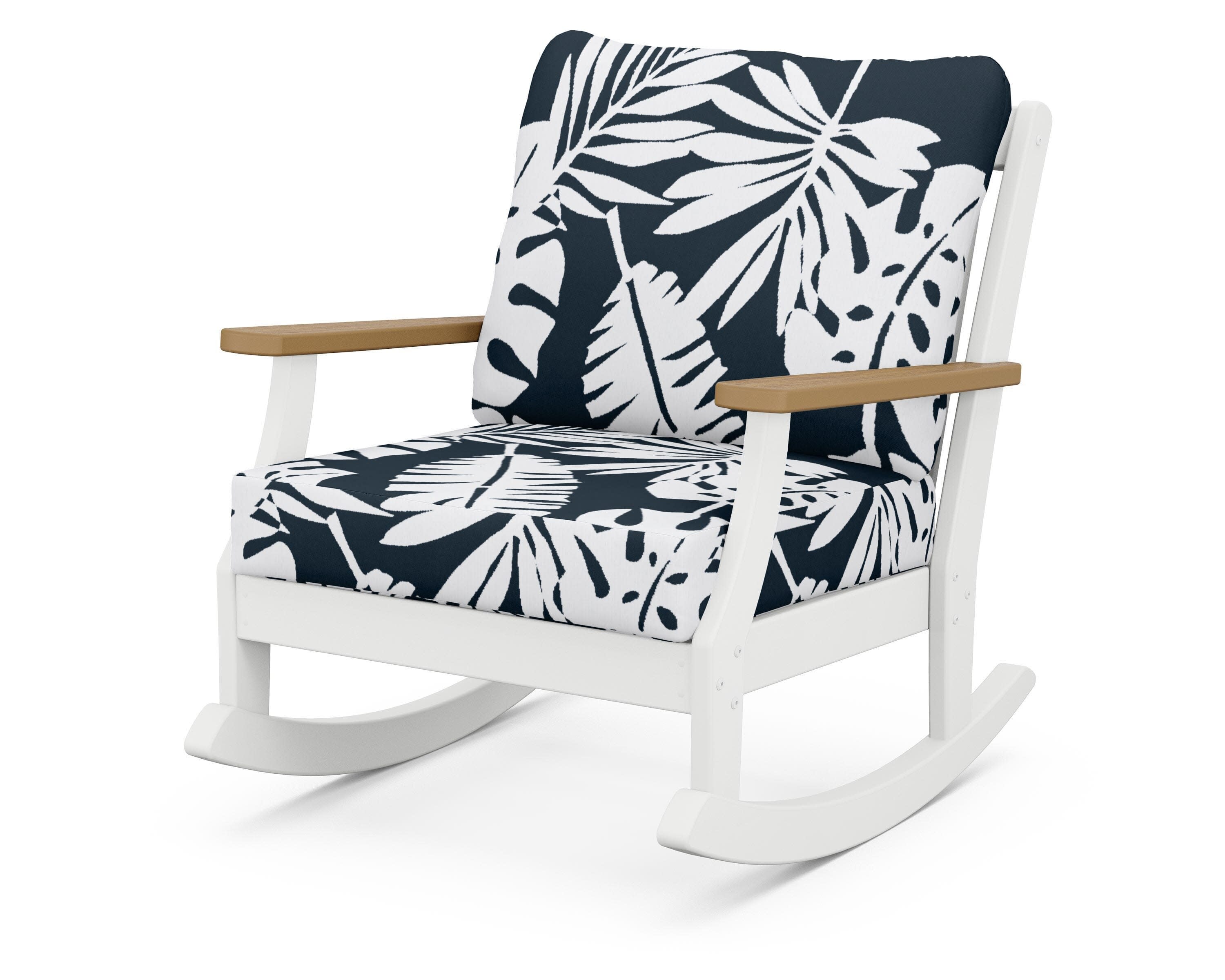 Braxton Deep Seating Rocking Chair in White / Natural / Leaf Marine Indigo