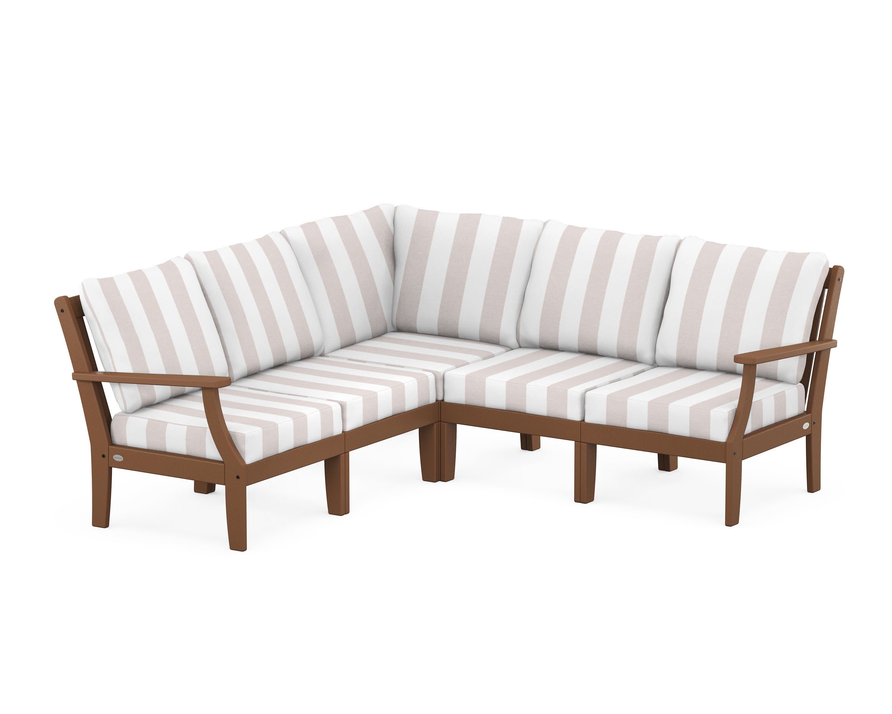 Braxton Modular 5-Piece Deep Seating Set in Teak / Cabana Stripe Dune Burlap