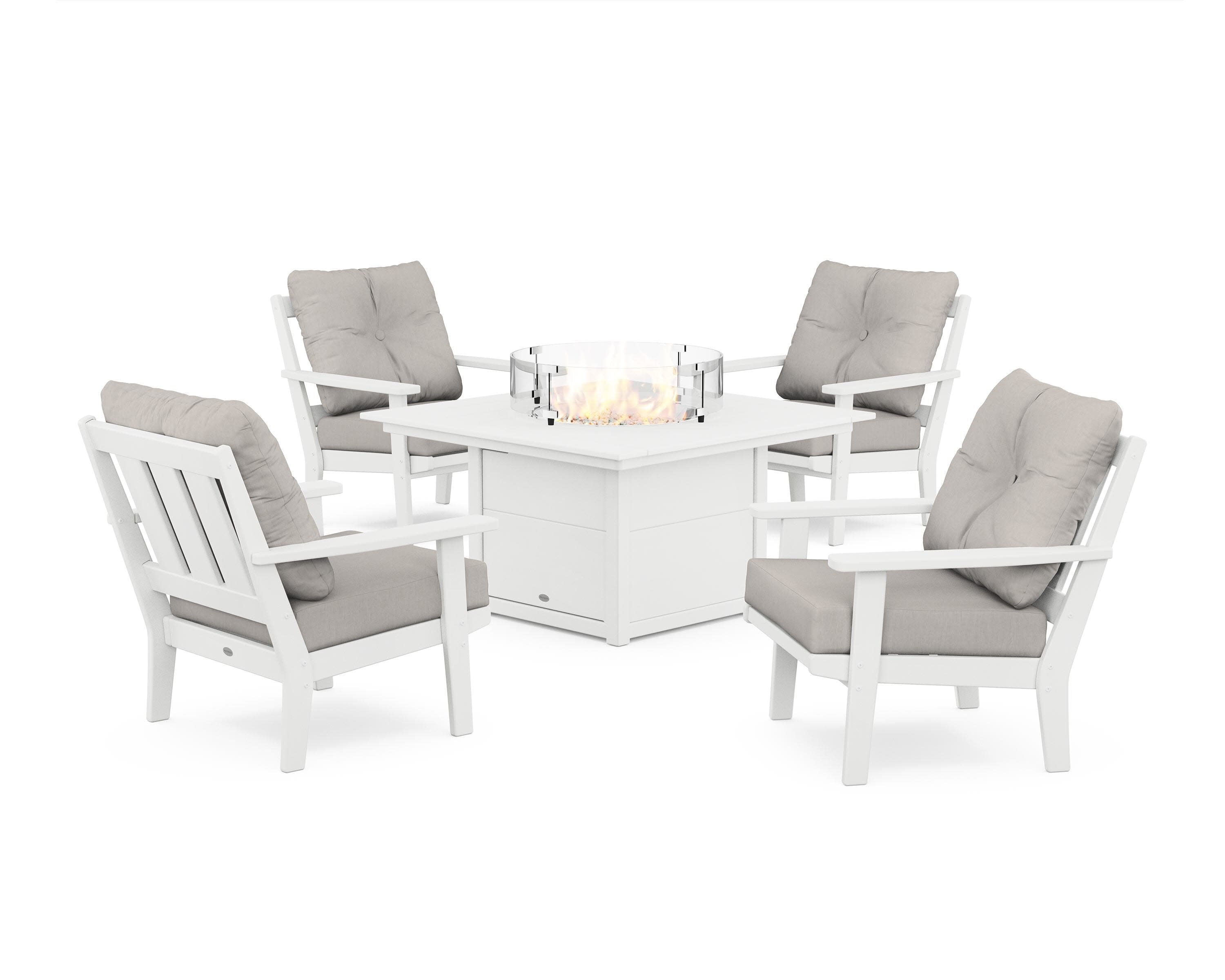 Oxford 5-Piece Deep Seating Set with Fire Pit Table in White / Cast Ash